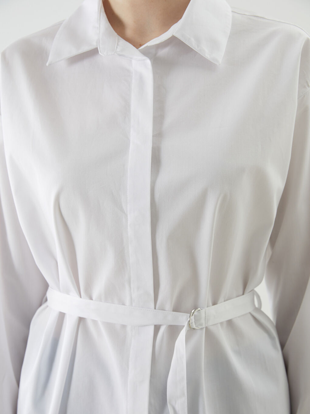 Ekru Oversize Kadın Gömlek-2