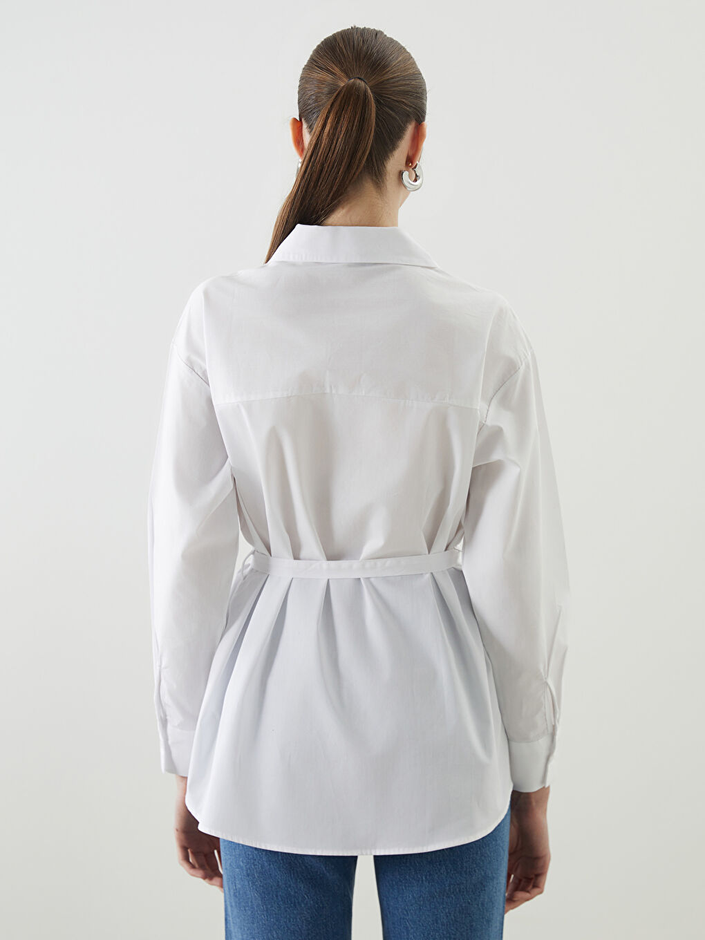 Ekru Oversize Kadın Gömlek-3