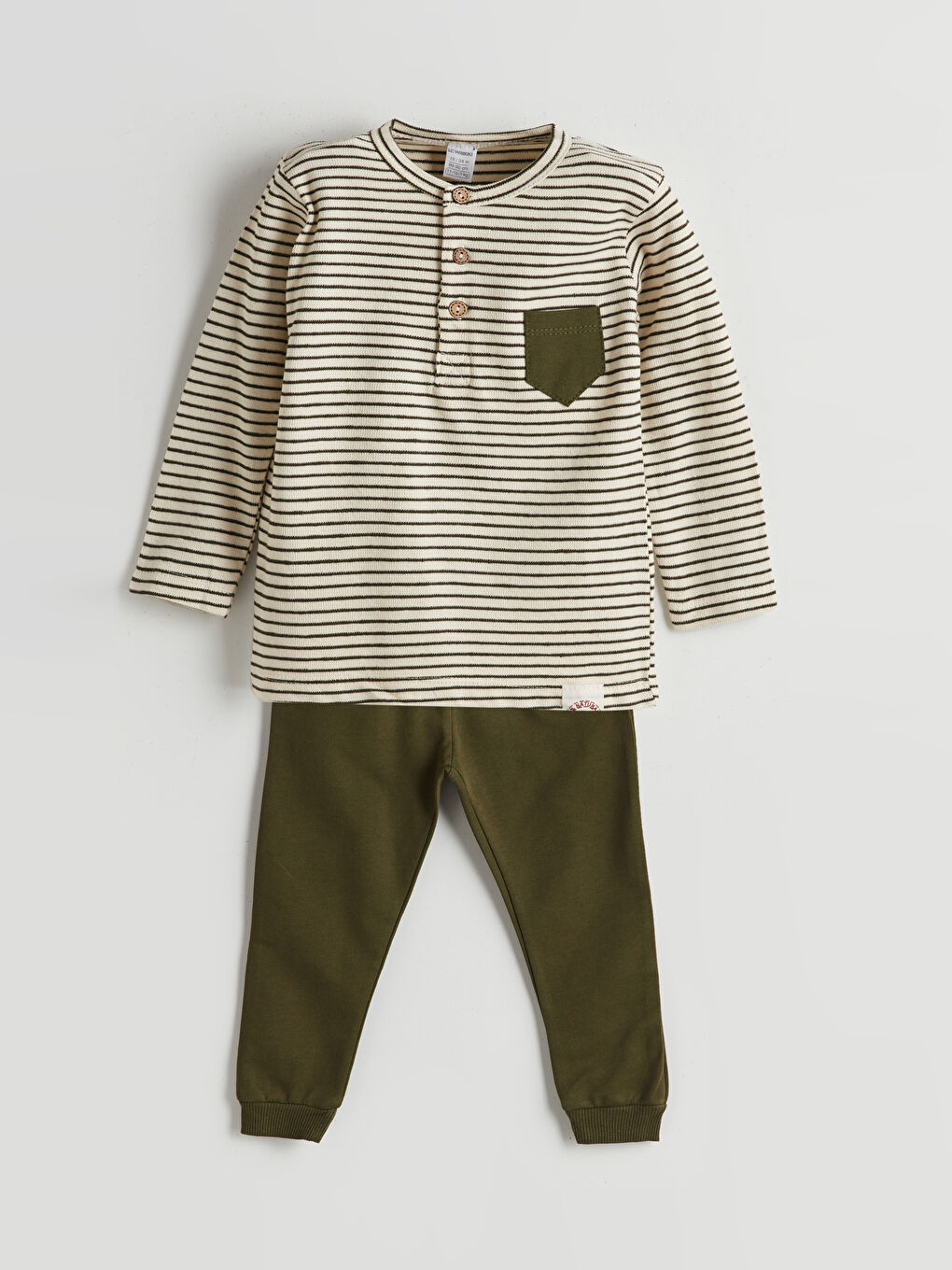 Ekru Çizgili Erkek Çocuk Tişört ve Pantolon 2'li