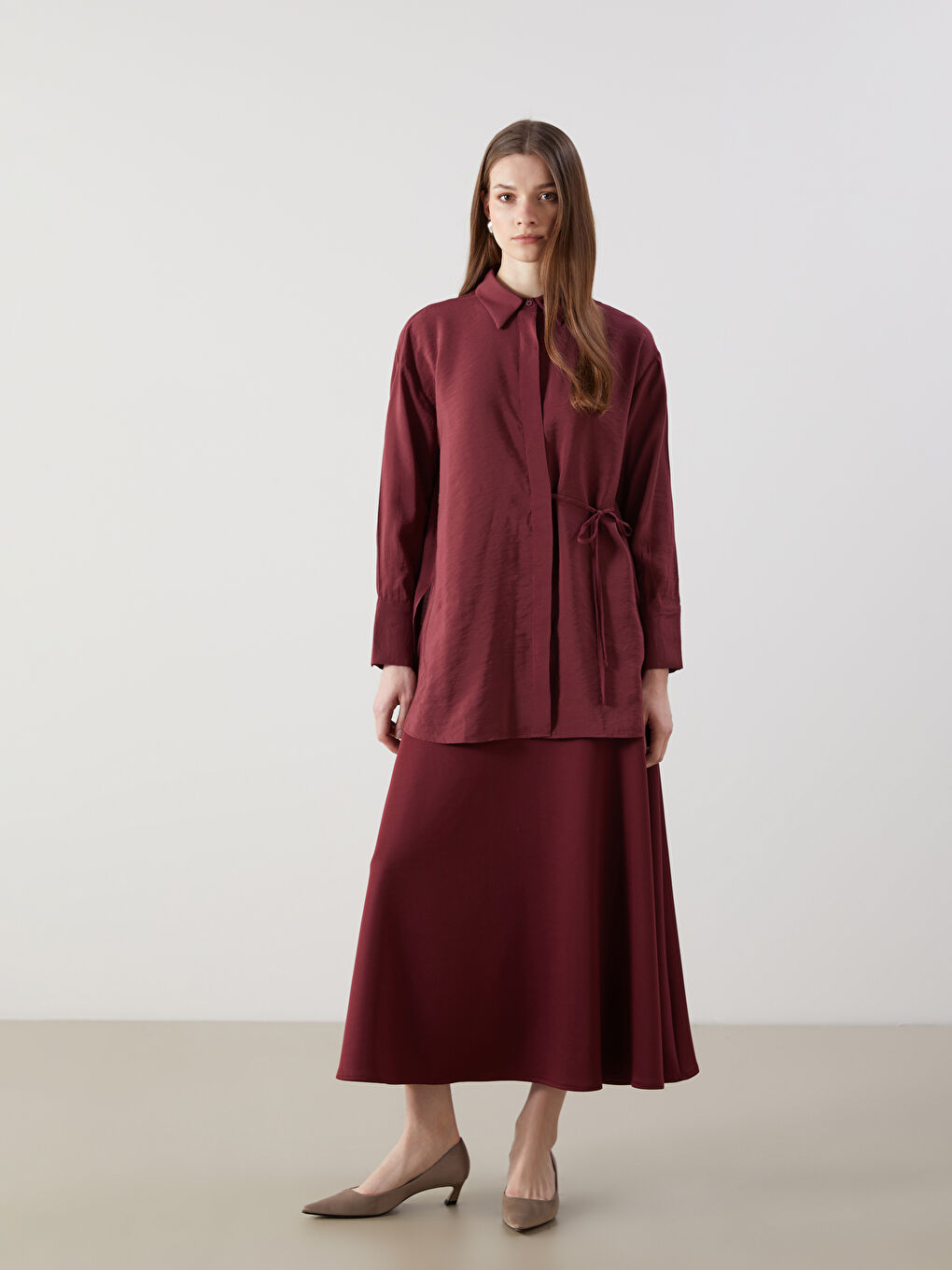 LCW Modest Bordo Beli Lastikli A Kesim Etek