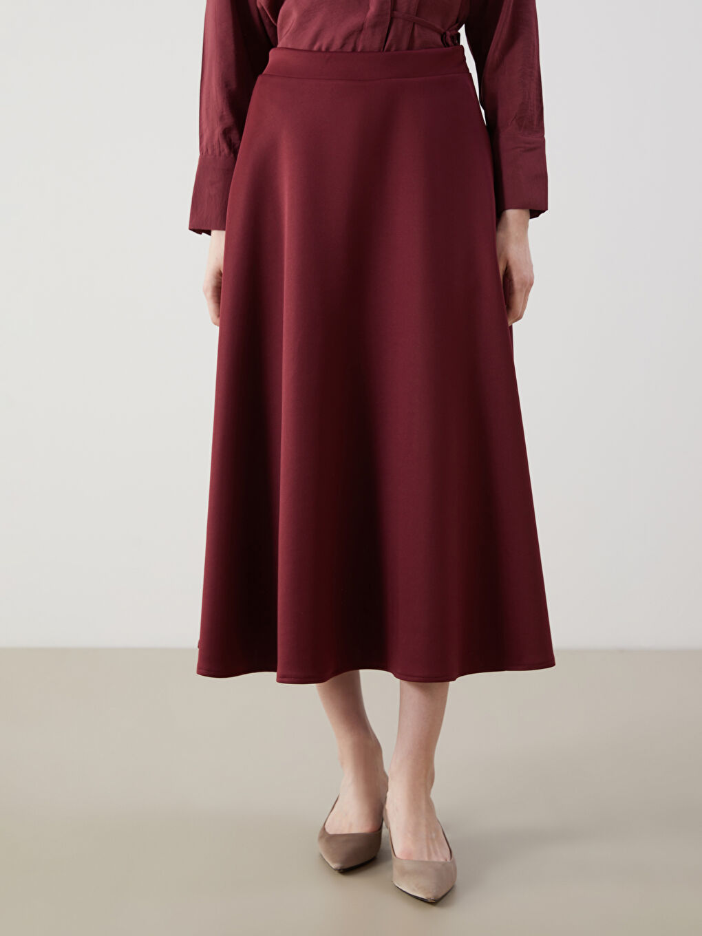 LCW Modest Bordo Beli Lastikli A Kesim Etek - 1