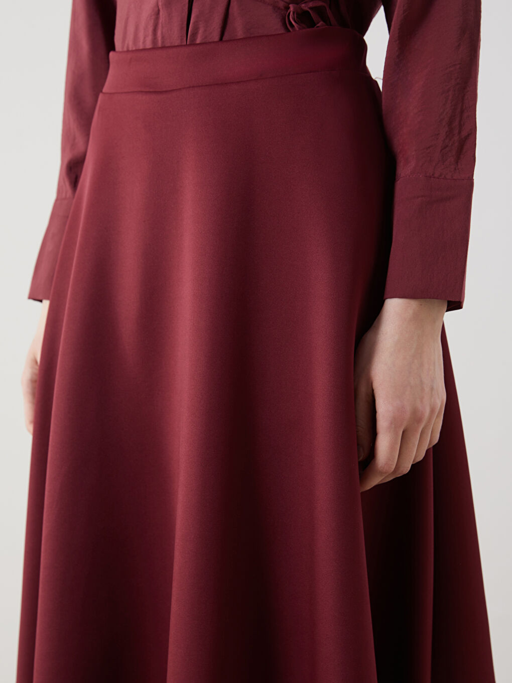 LCW Modest Bordo Beli Lastikli A Kesim Etek - 2