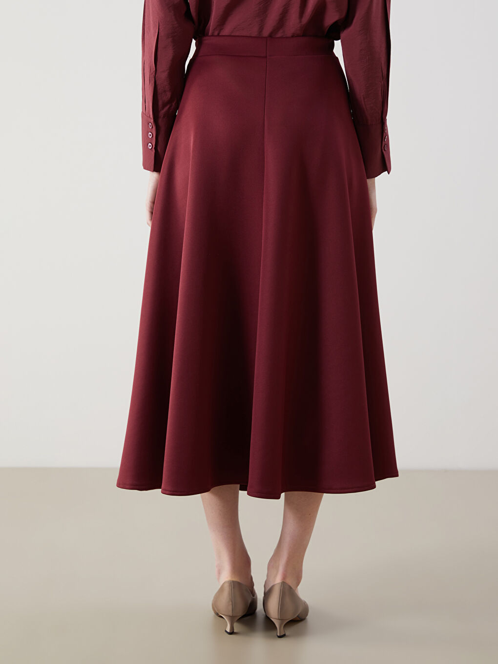 LCW Modest Bordo Beli Lastikli A Kesim Etek - 3