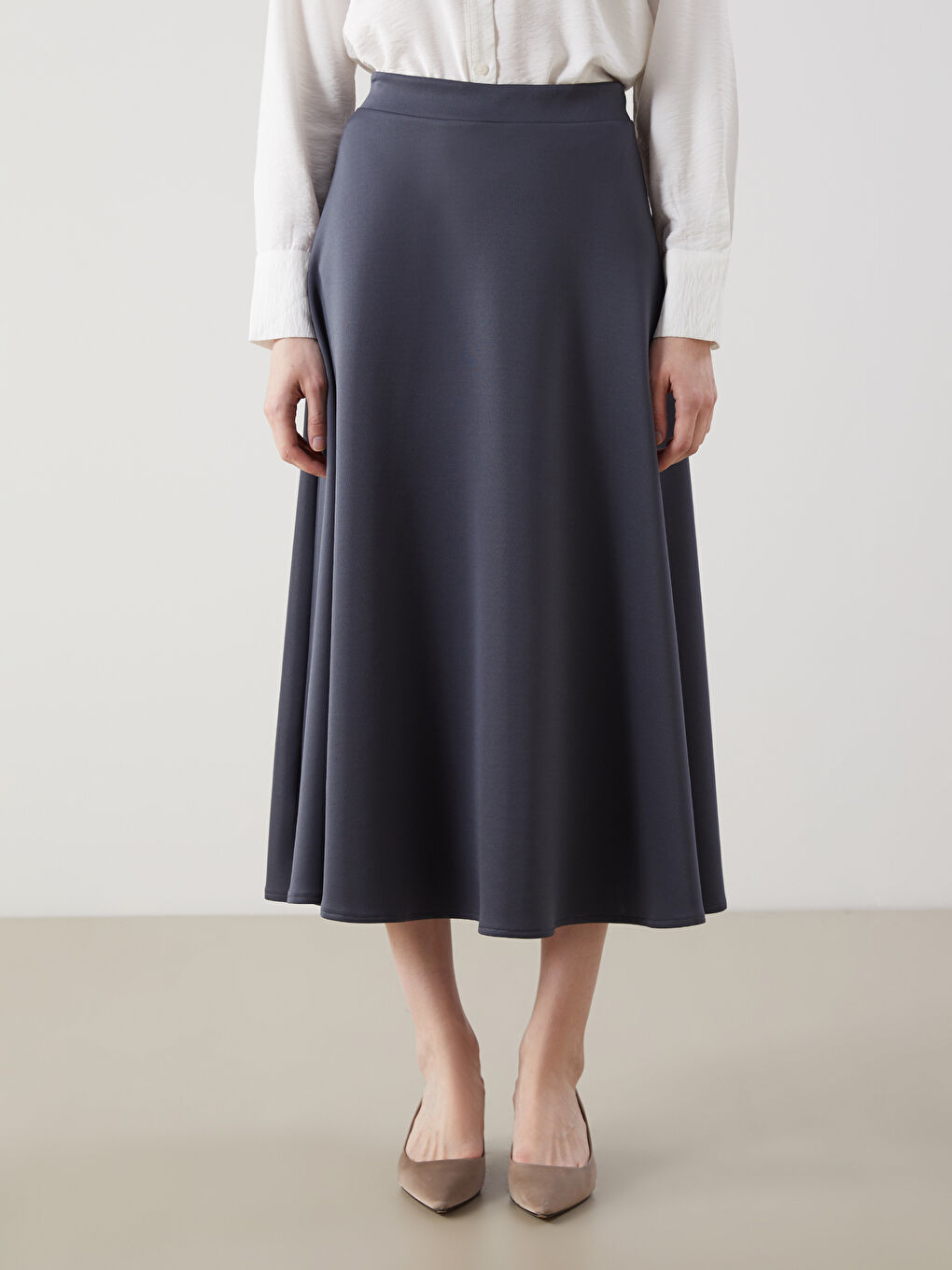 Gri Beli Lastikli A Kesim Etek-1