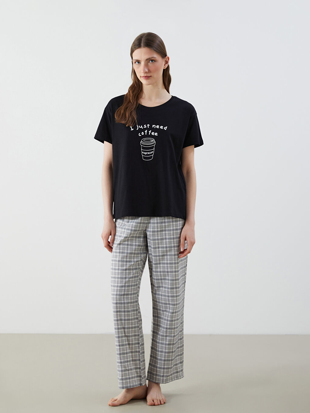 Crew Neck Printed Women's Pajamas Set -S5OA63Z8-LKX