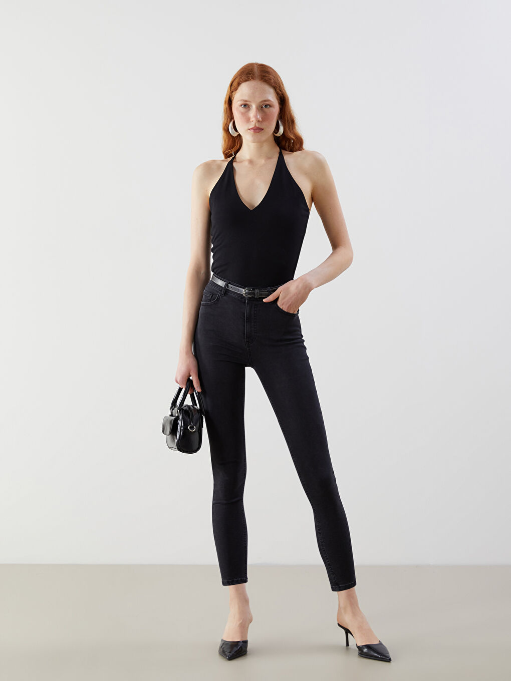 Siyah Beli Kemerli Jüpiter Süper Skinny Fit Kadın Jean Pantolon