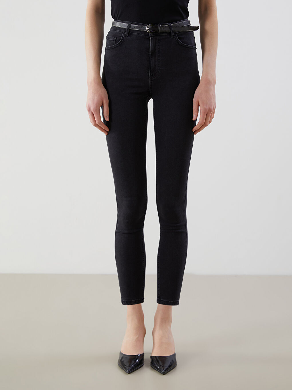 Siyah Beli Kemerli Jüpiter Süper Skinny Fit Kadın Jean Pantolon-1