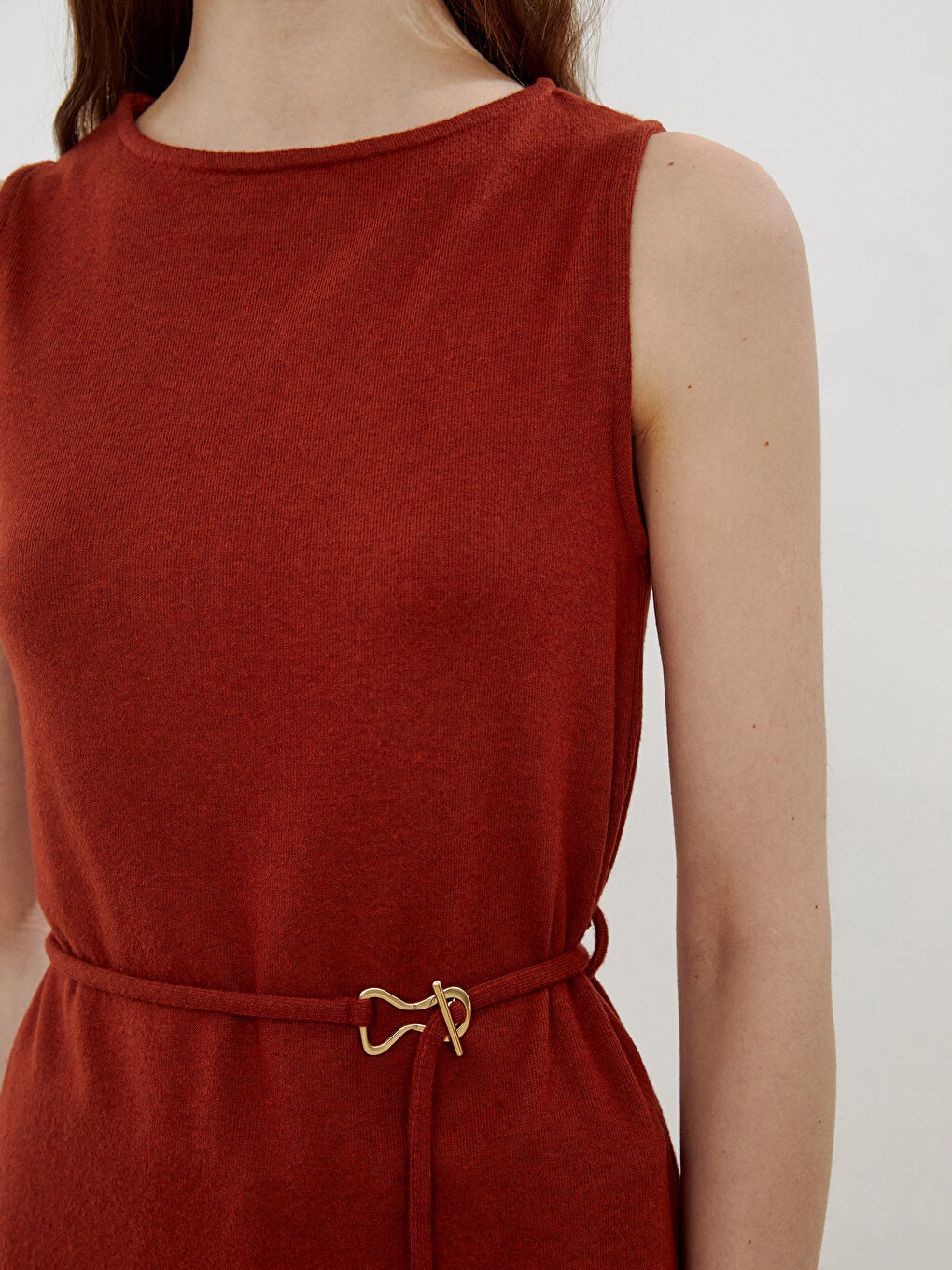 Kahverengi Bisiklet Yaka Kadın Triko Atlet-2