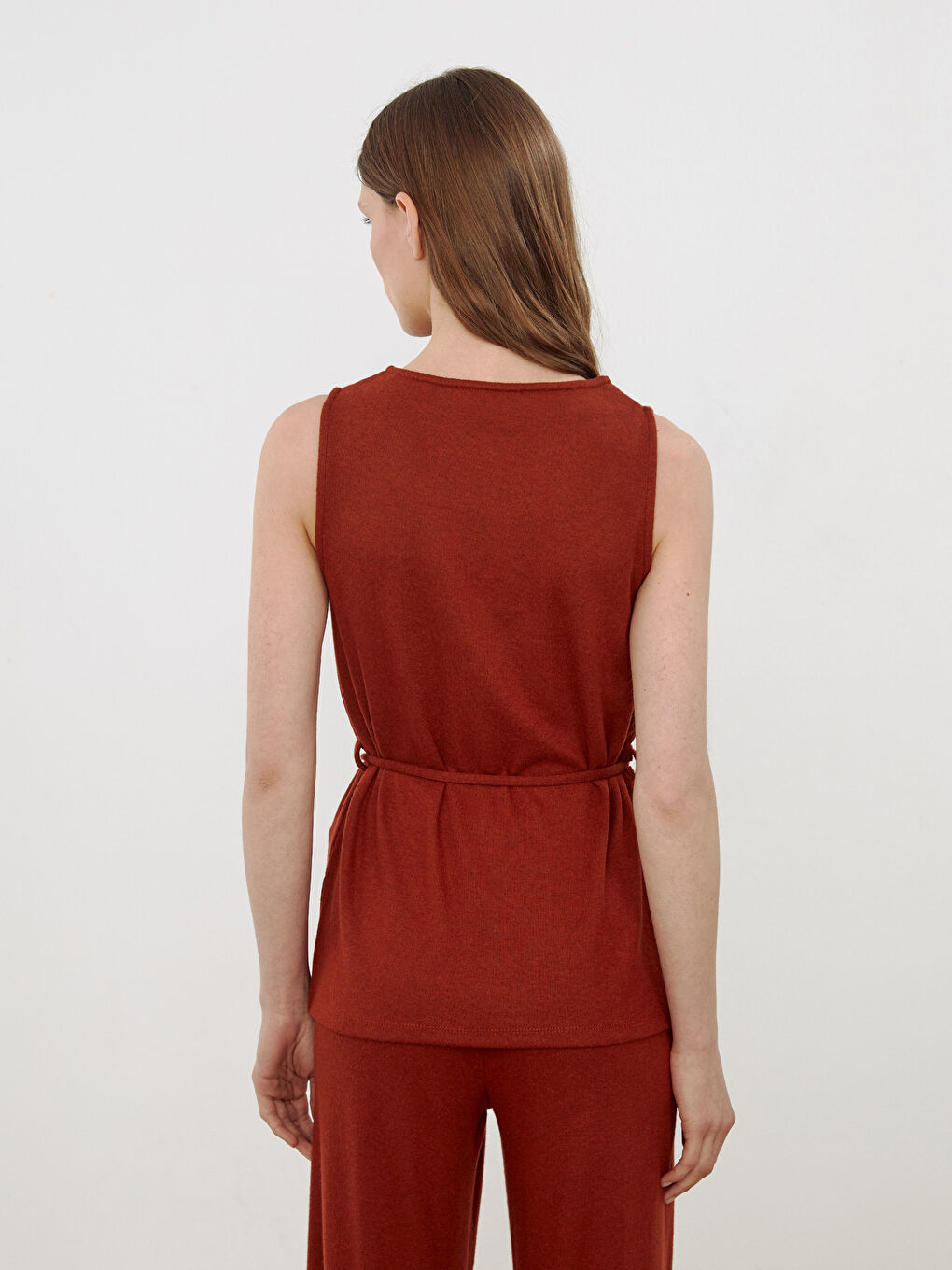 Kahverengi Bisiklet Yaka Kadın Triko Atlet-3