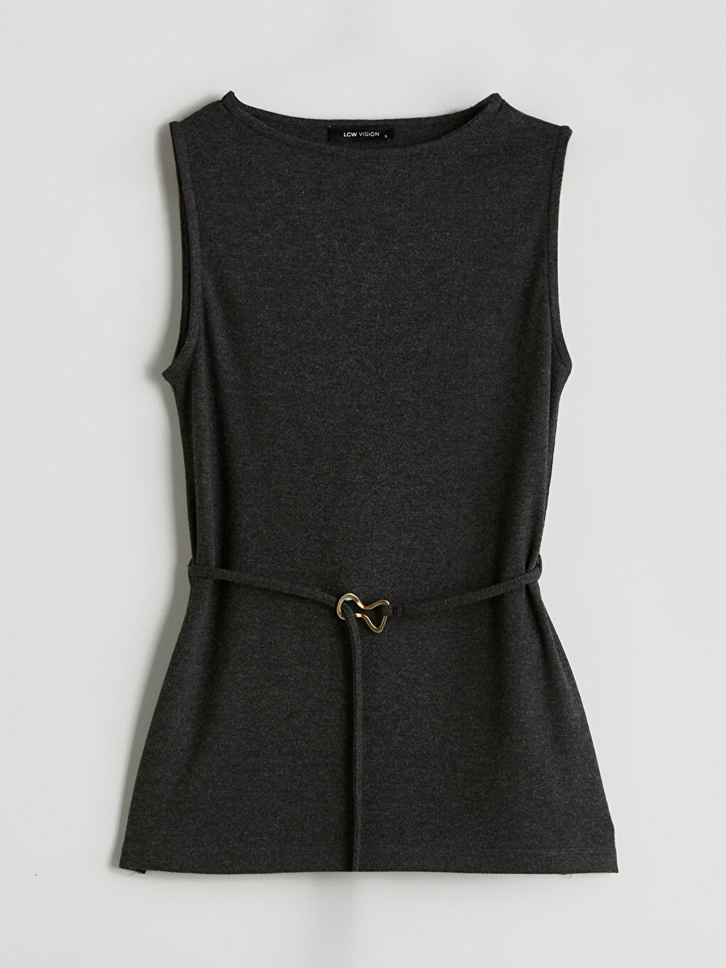 Antrasit Bisiklet Yaka Kadın Triko Atlet-4