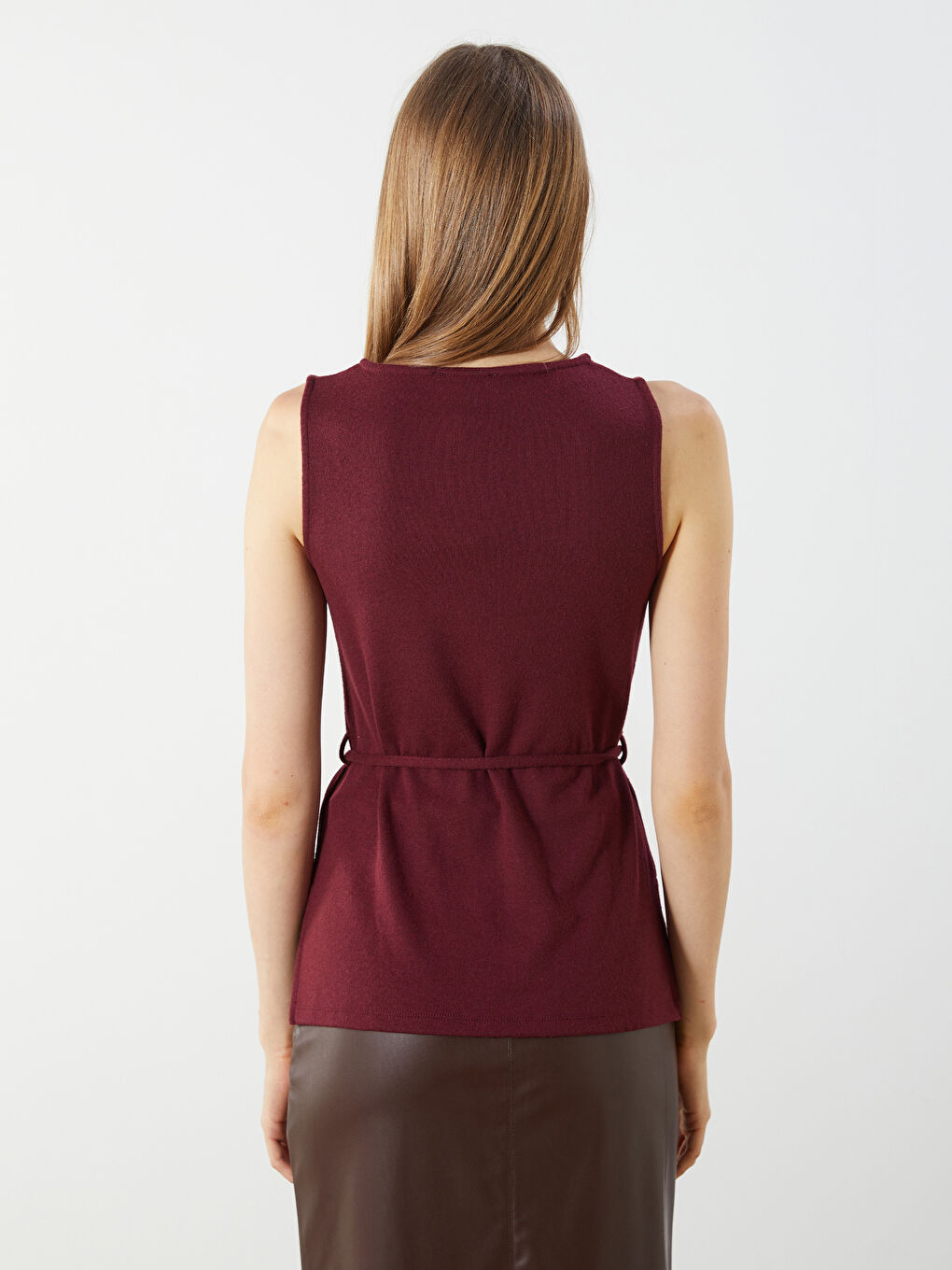 Bordo Bisiklet Yaka Kadın Triko Atlet-3