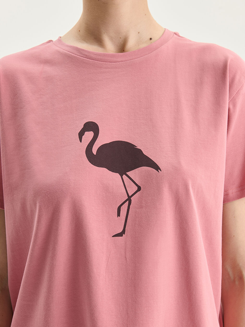Crew Neck Flamingo Printed Women's T-Shirt-2