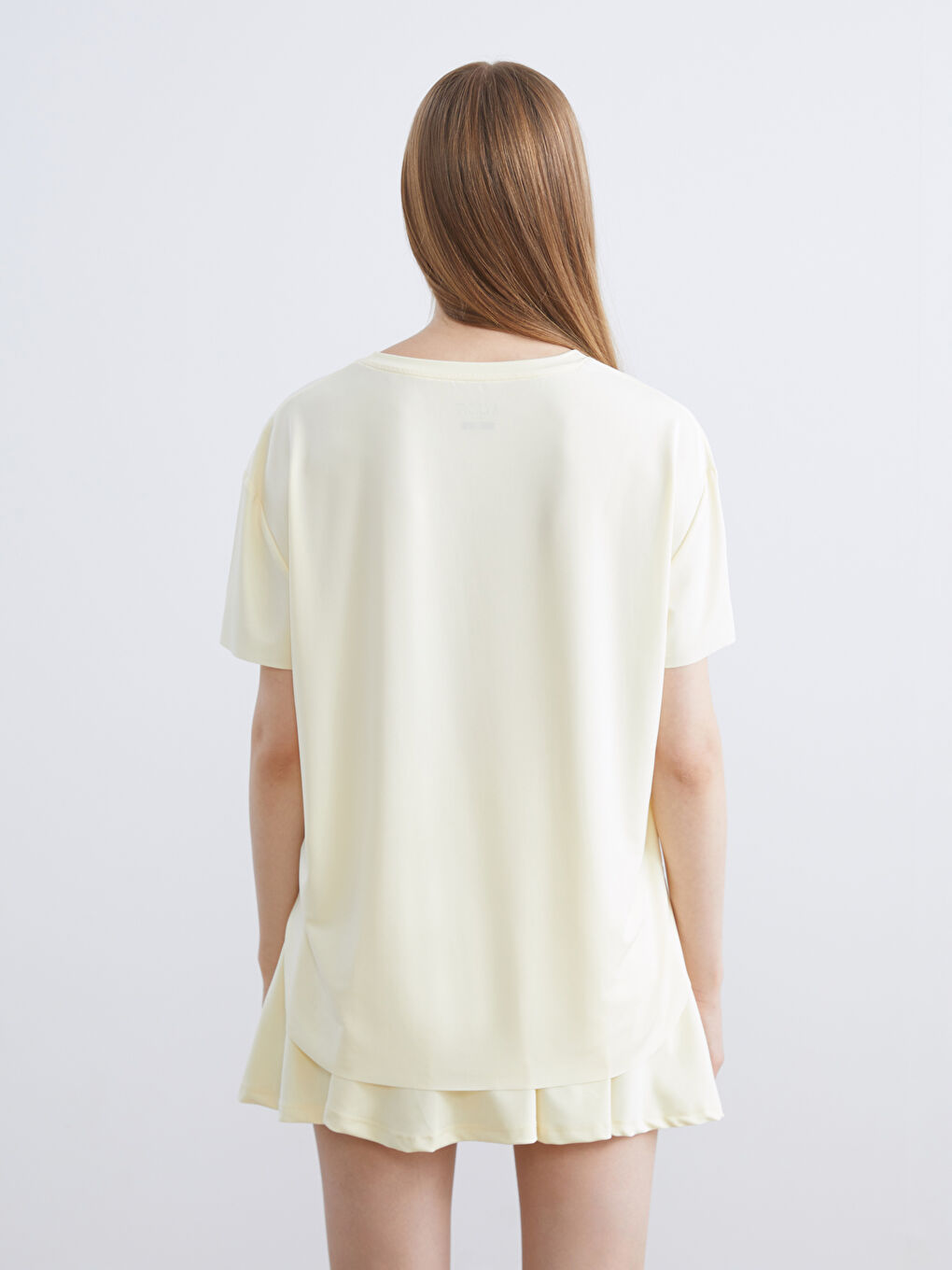 Sarı Bisiklet Yaka Modal Karışımlı Kadın Spor Tişört-3