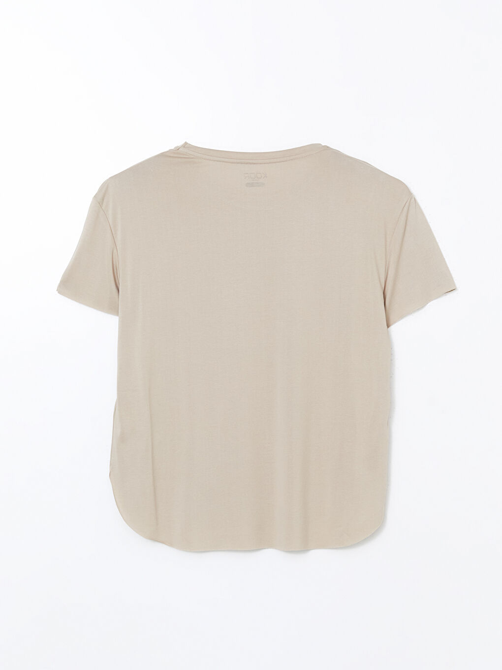 Bej Bisiklet Yaka Modal Karışımlı Kadın Spor Tişört-5