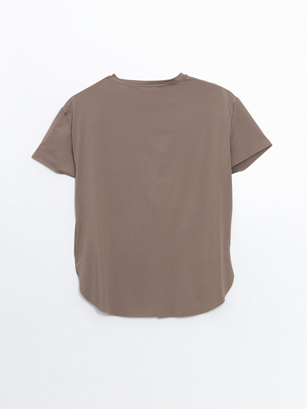 Kahverengi Bisiklet Yaka Modal Karışımlı Kadın Spor Tişört-5