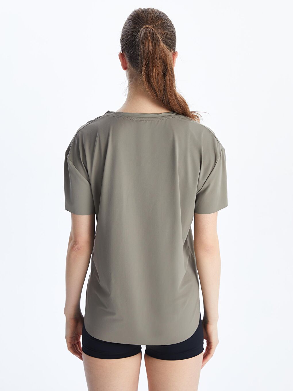 Haki Bisiklet Yaka Modal Karışımlı Kadın Spor Tişört-3