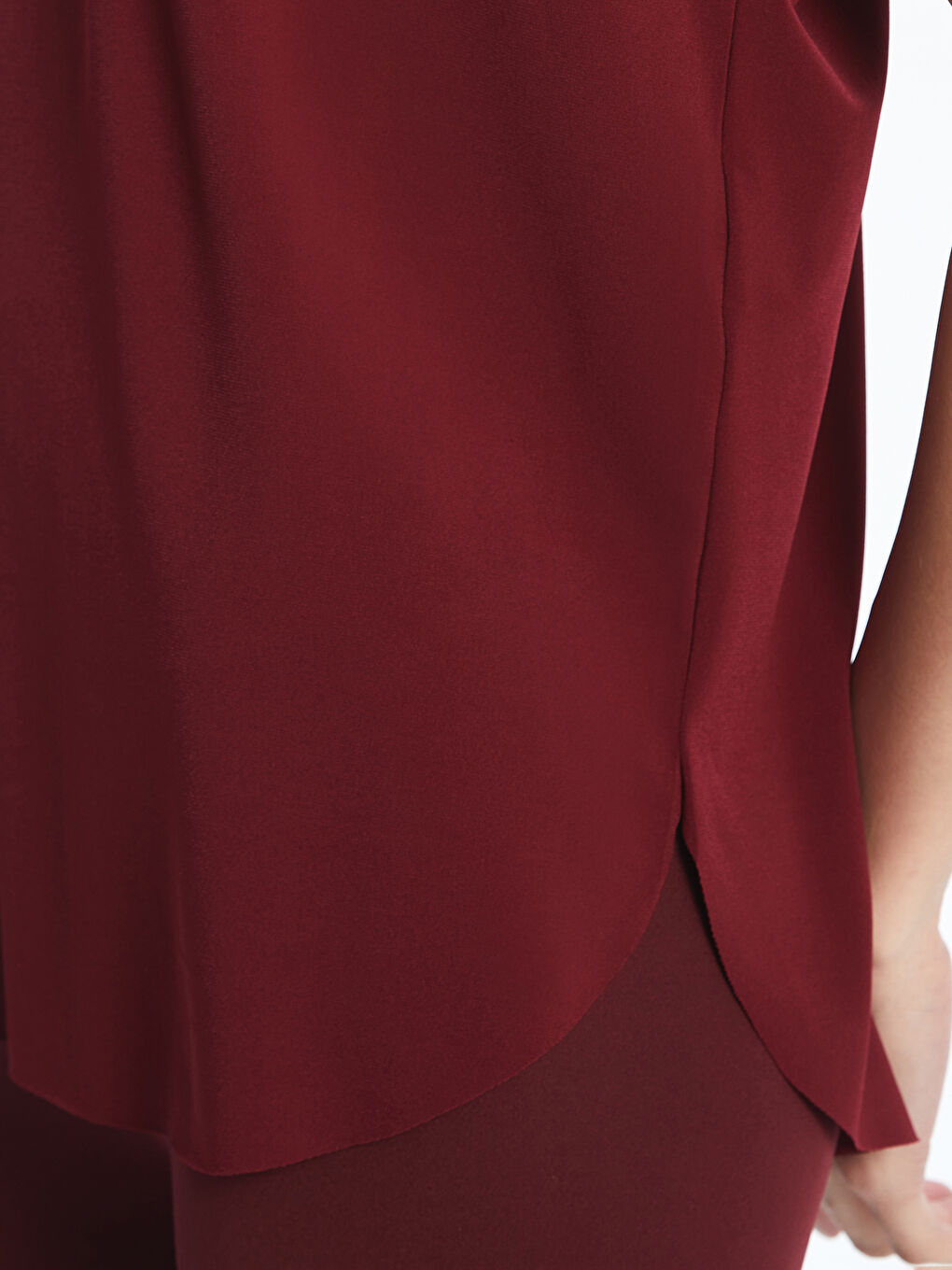 Bordo Bisiklet Yaka Modal Karışımlı Kadın Spor Tişört-2