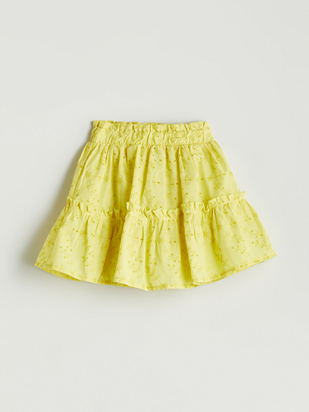 Yeşil Beli Lastikli Fisto Detaylı Kız Çocuk Etek