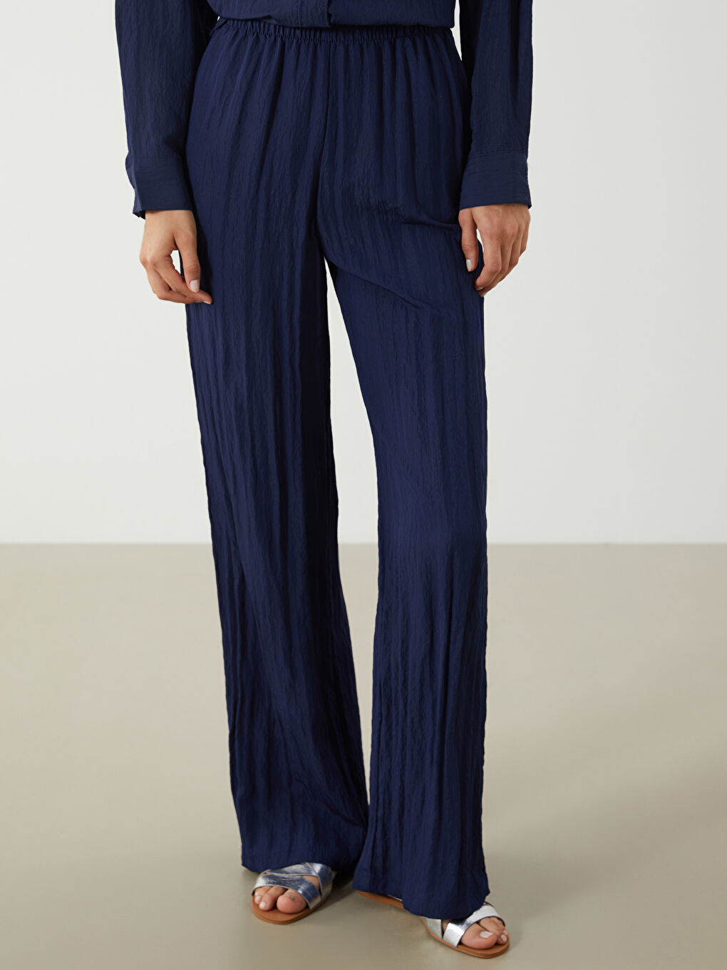 سروال نساء بخصر مطاطي ومجعد-1