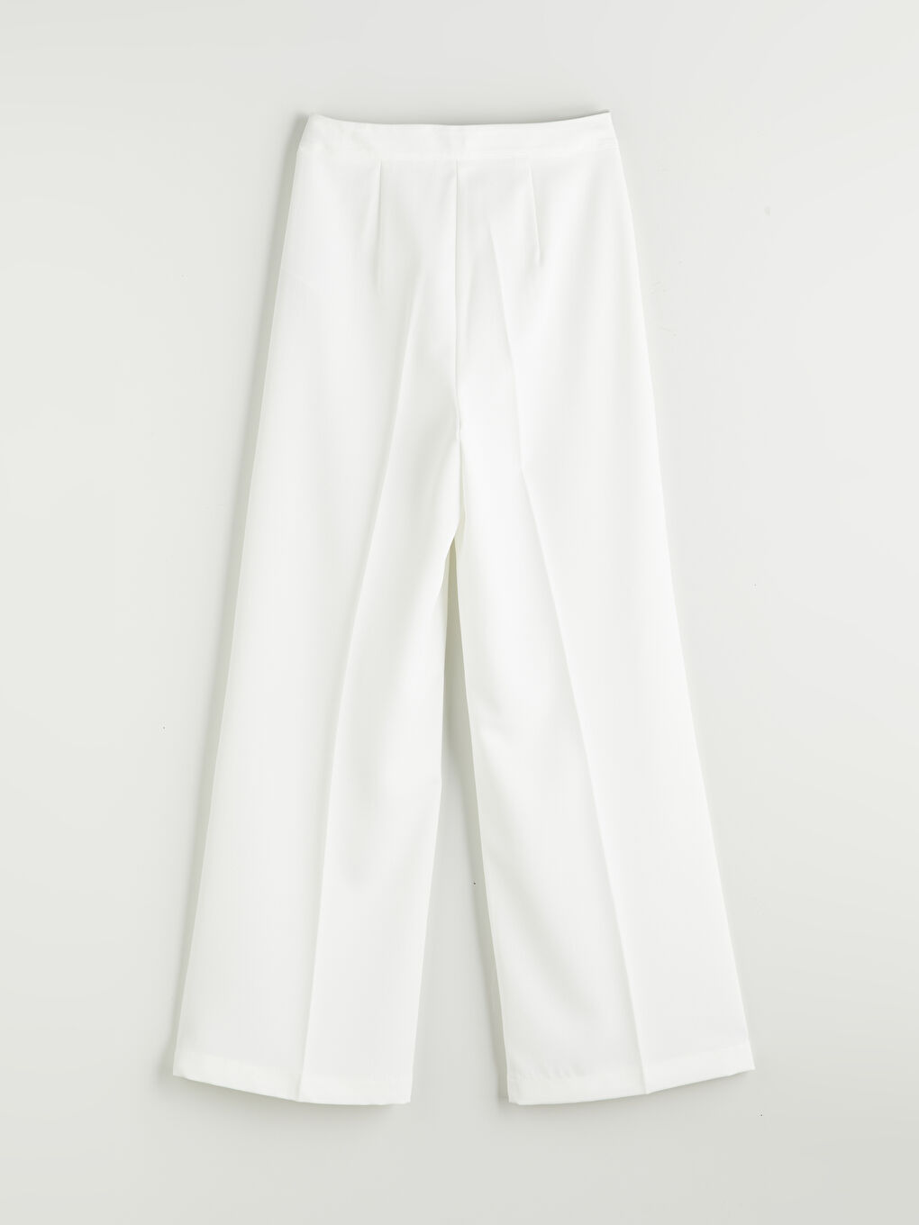 Beyaz Geniş Paça Pileli Kadın Pantolon-5