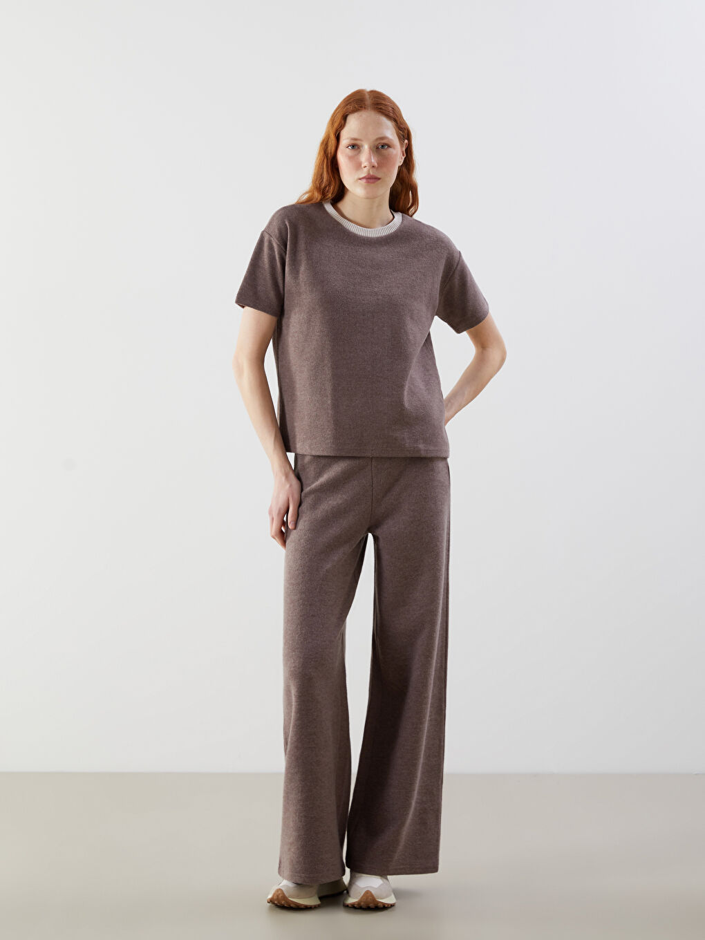 Kahverengi Bisiklet Yaka Kadın Triko Kazak-1