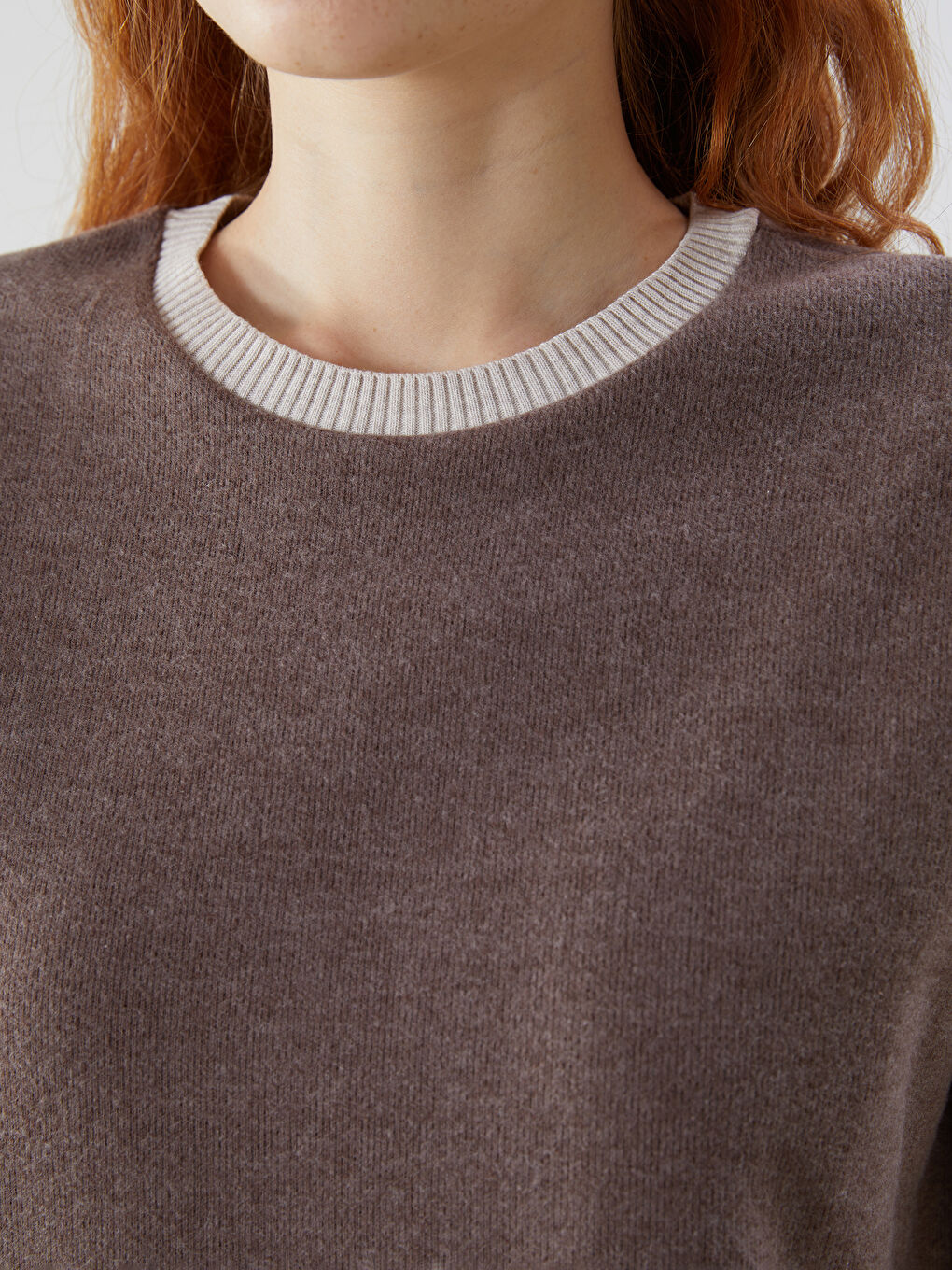 Kahverengi Bisiklet Yaka Kadın Triko Kazak-2