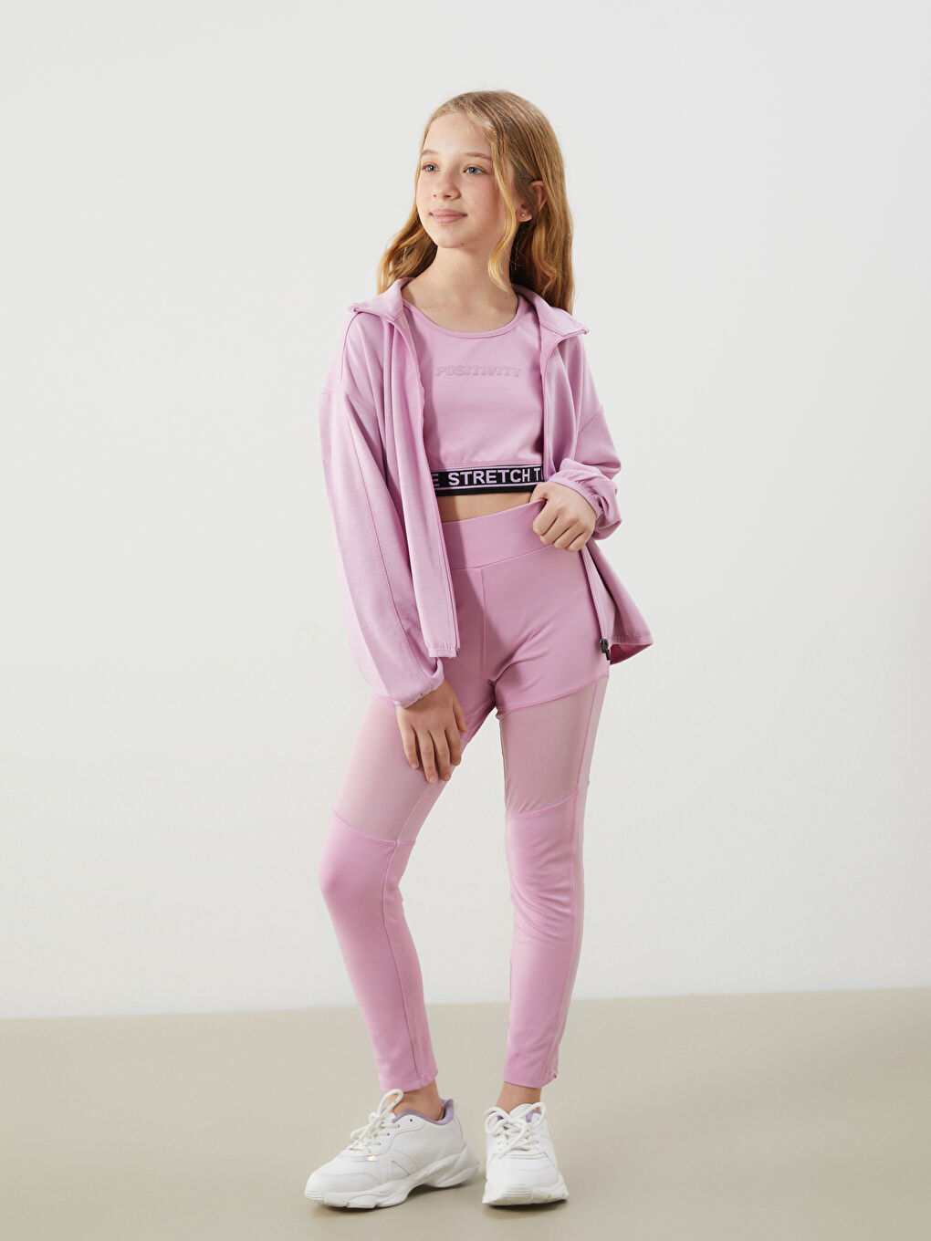 Lila Dik Yaka Kız Çocuk Fermuarlı Sweatshirt-1