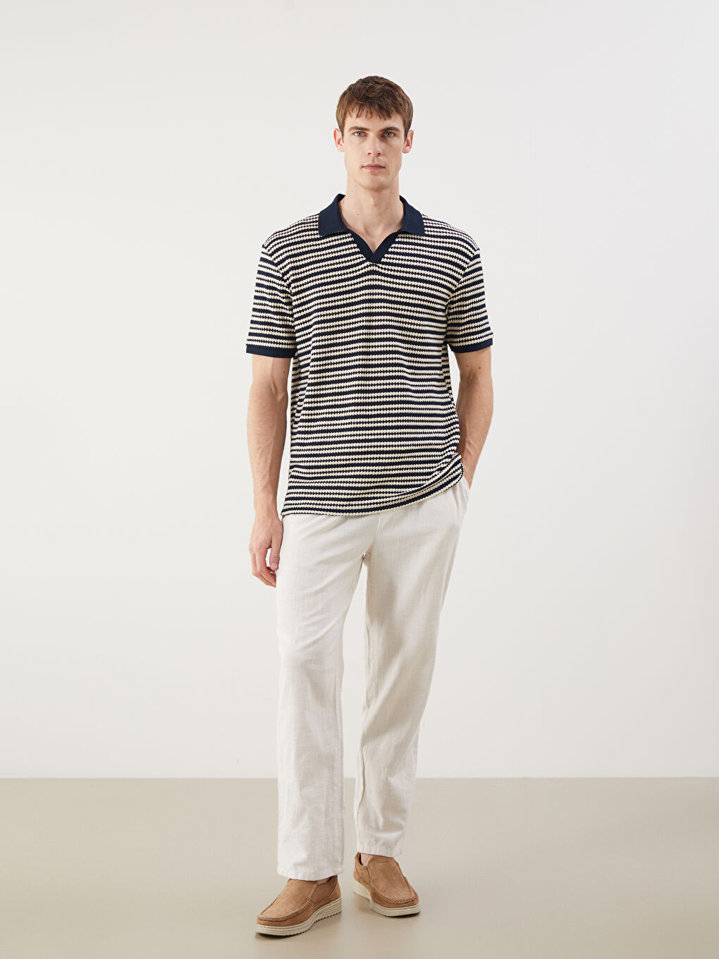 LCW Vision Polo Neck Striped Men's T-Shirt -S5OB98Z8-LGS