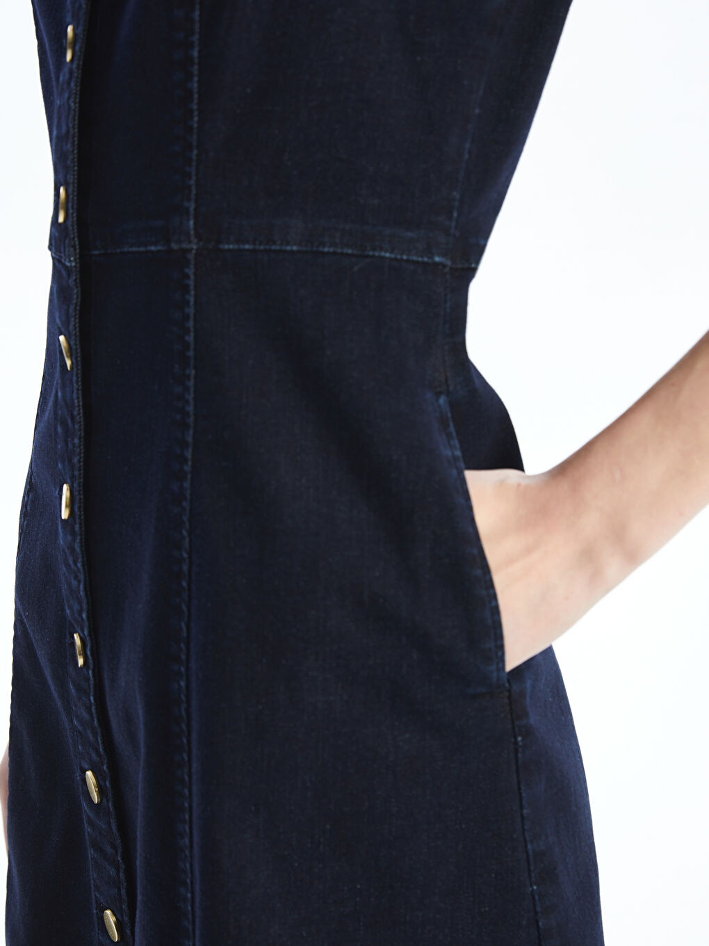 Lacivert Kalp Yaka Mini Jean Elbise-2