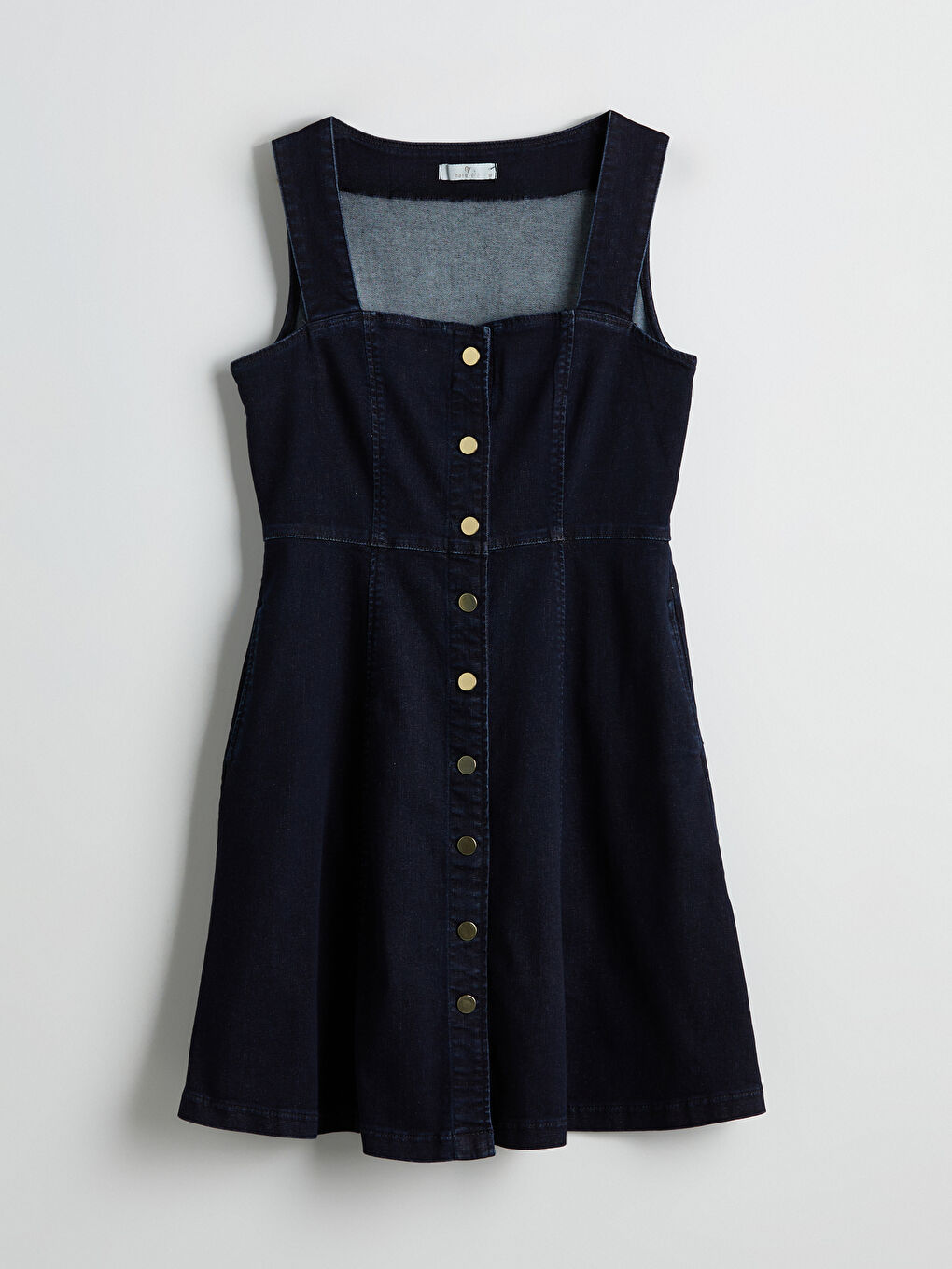 Lacivert Kalp Yaka Mini Jean Elbise-4