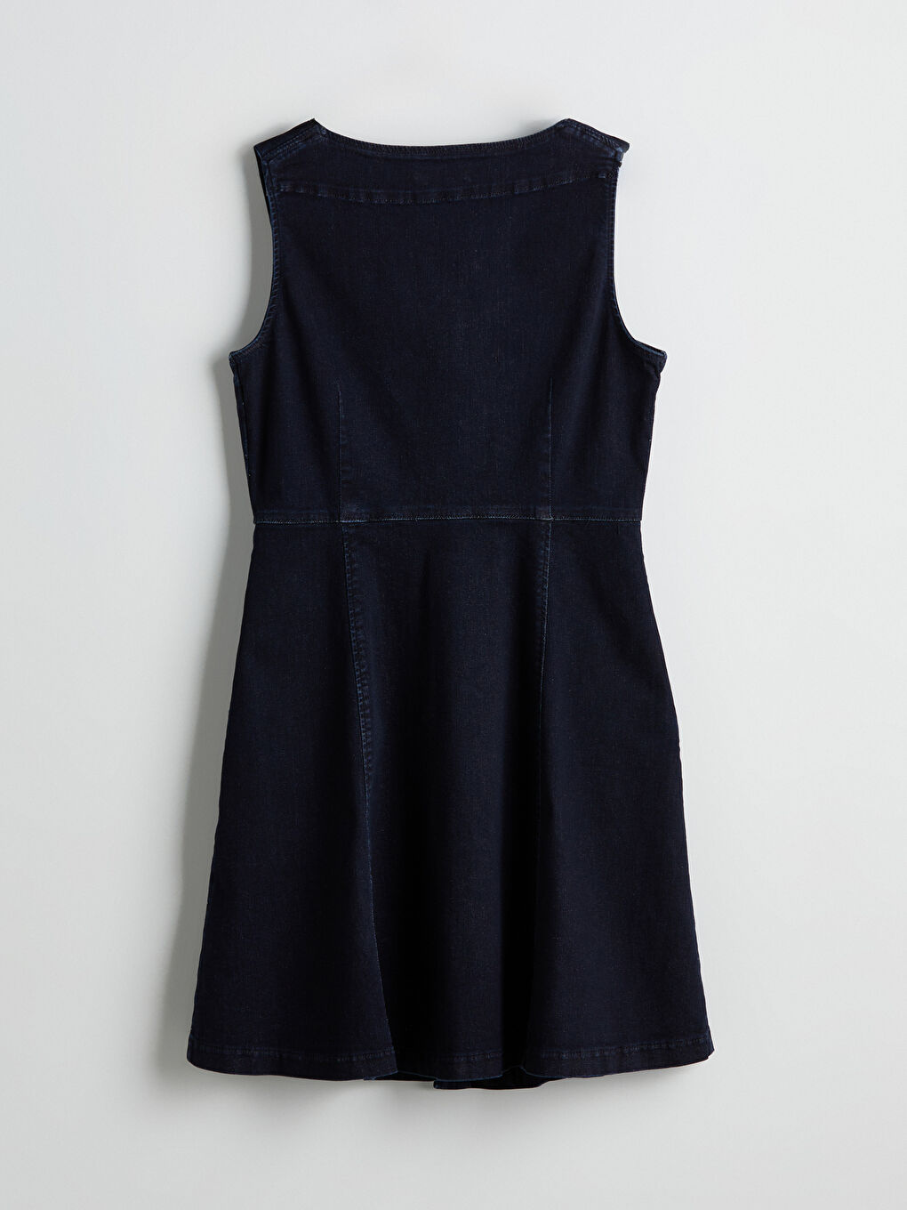 Lacivert Kalp Yaka Mini Jean Elbise-5