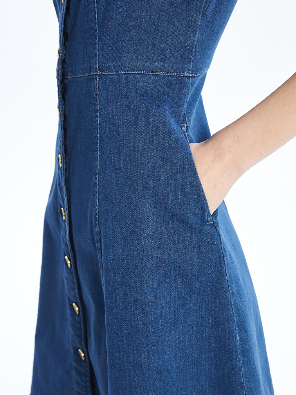 Natuvera Indigo Kalp Yaka Mini Jean Elbise - 2