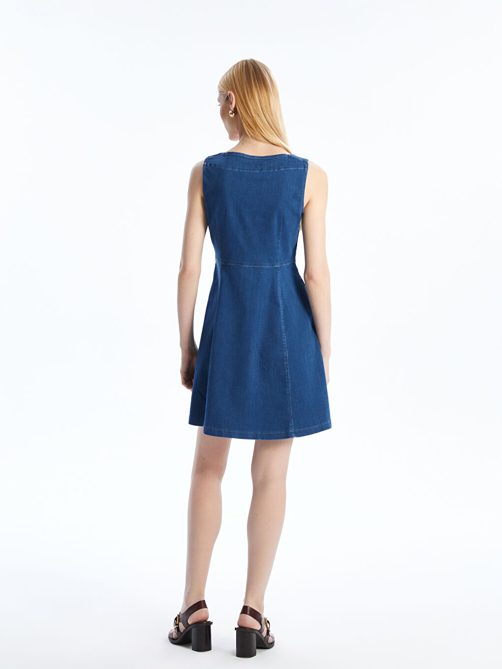 Natuvera Indigo Kalp Yaka Mini Jean Elbise - 3