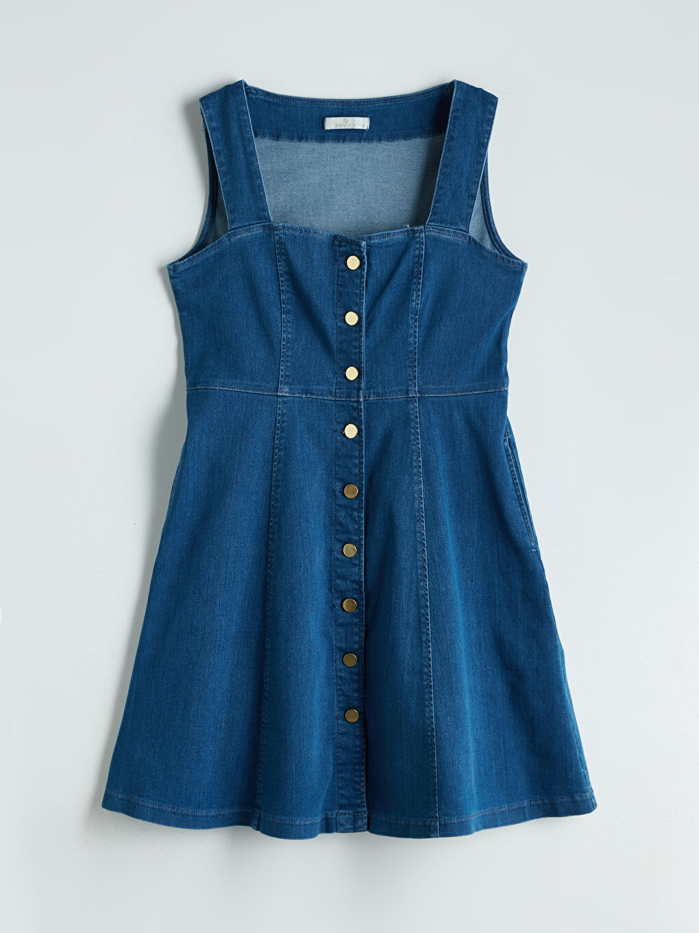 Natuvera Indigo Kalp Yaka Mini Jean Elbise - 4