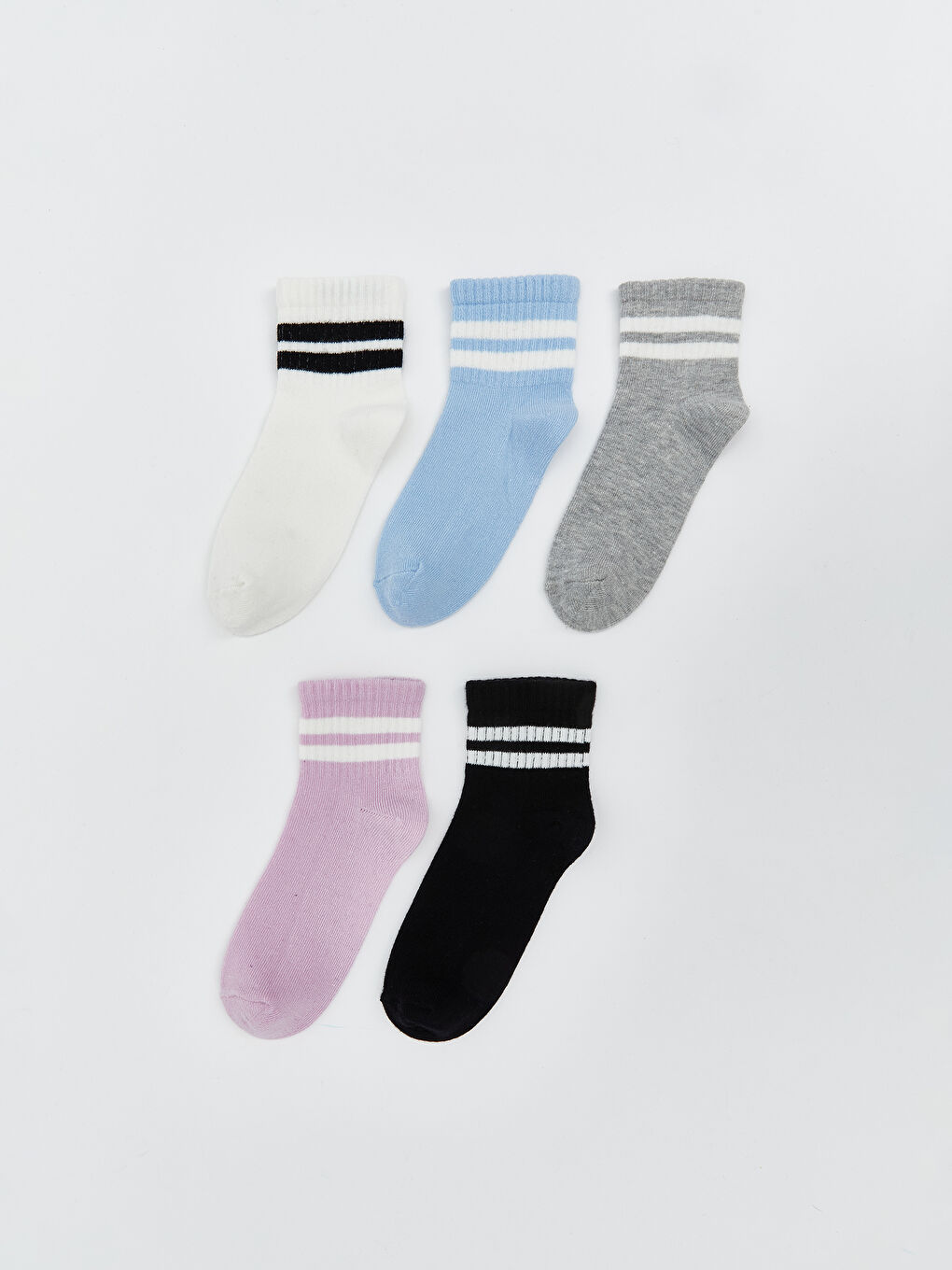 Pembe Çizgili Kız Çocuk Soket Çorap 5'li