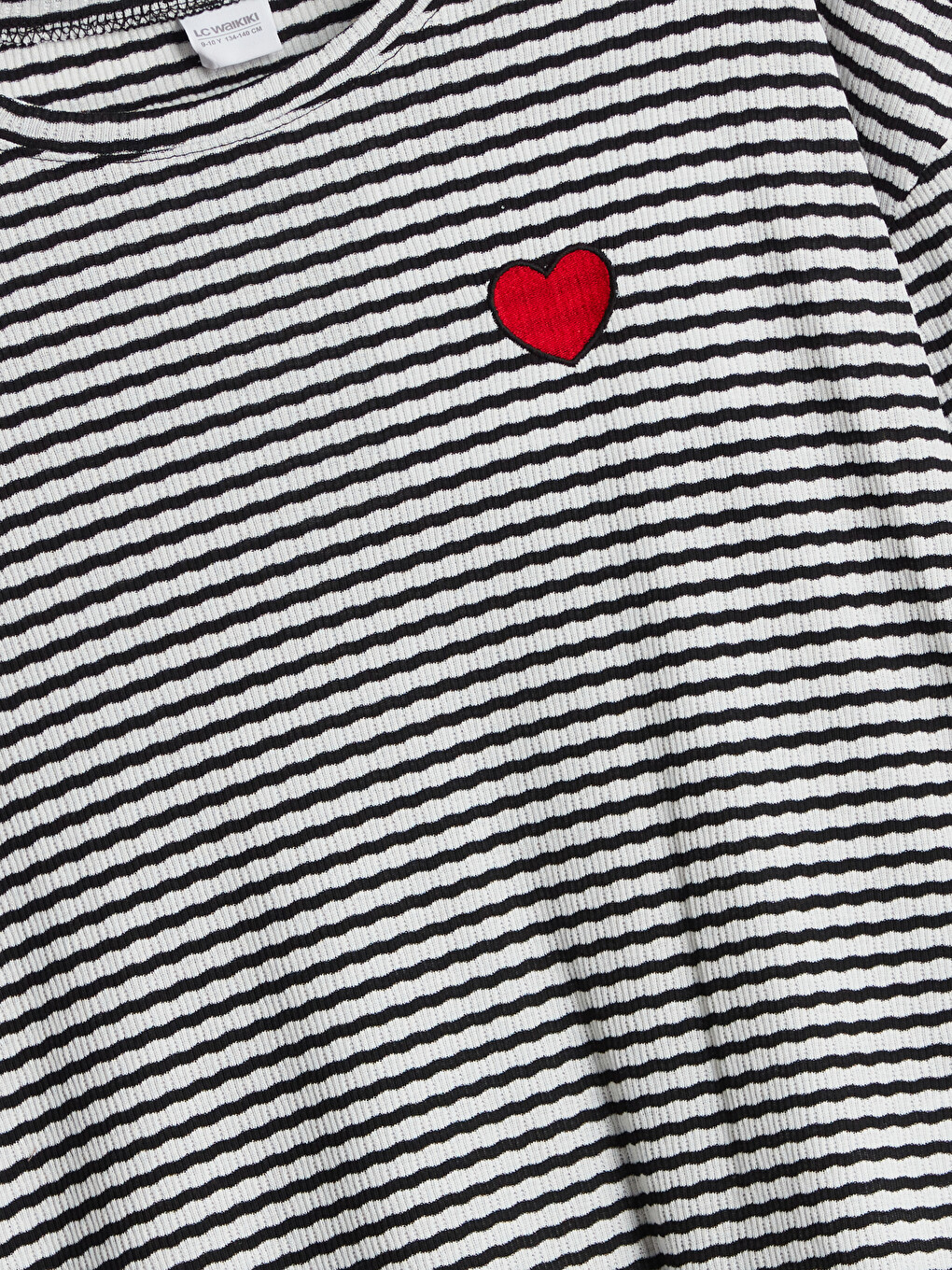 Siyah Bisiklet Yaka Çizgili Kız Çocuk Pijama Üstü-2
