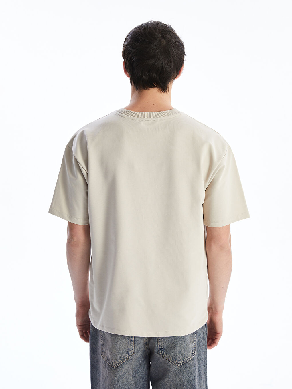 Bej Bisiklet Yaka Erkek Tişört-3