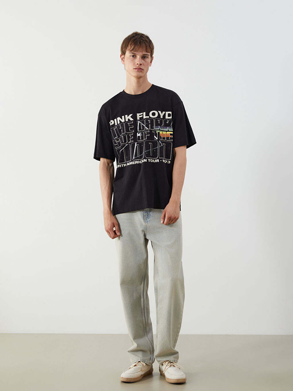 Siyah Bisiklet Yaka Baskılı Penye Erkek Tişört-1