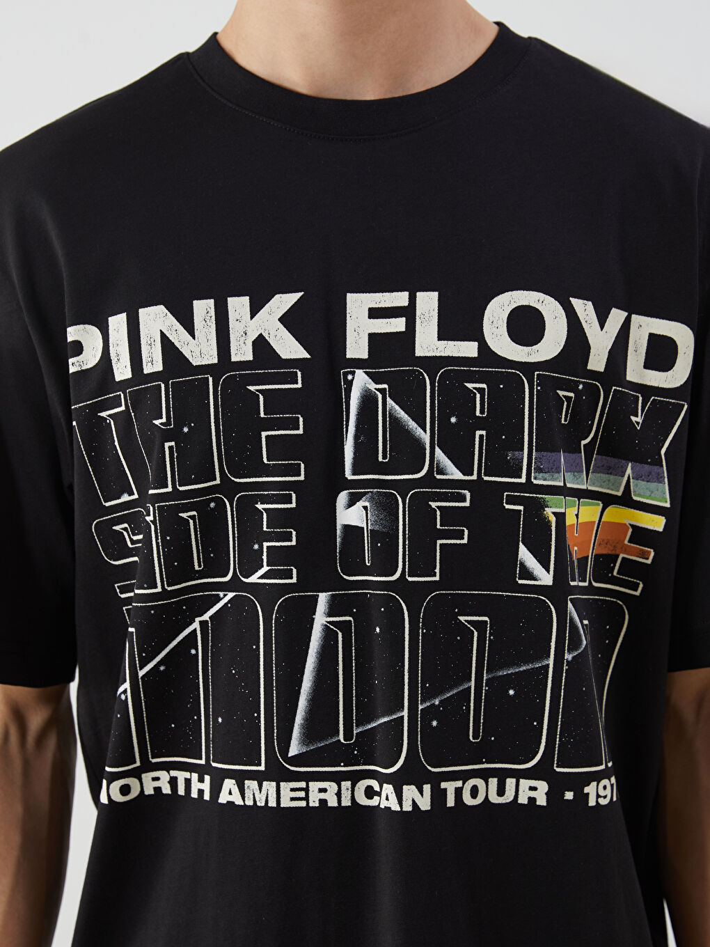 Siyah Bisiklet Yaka Baskılı Penye Erkek Tişört-2