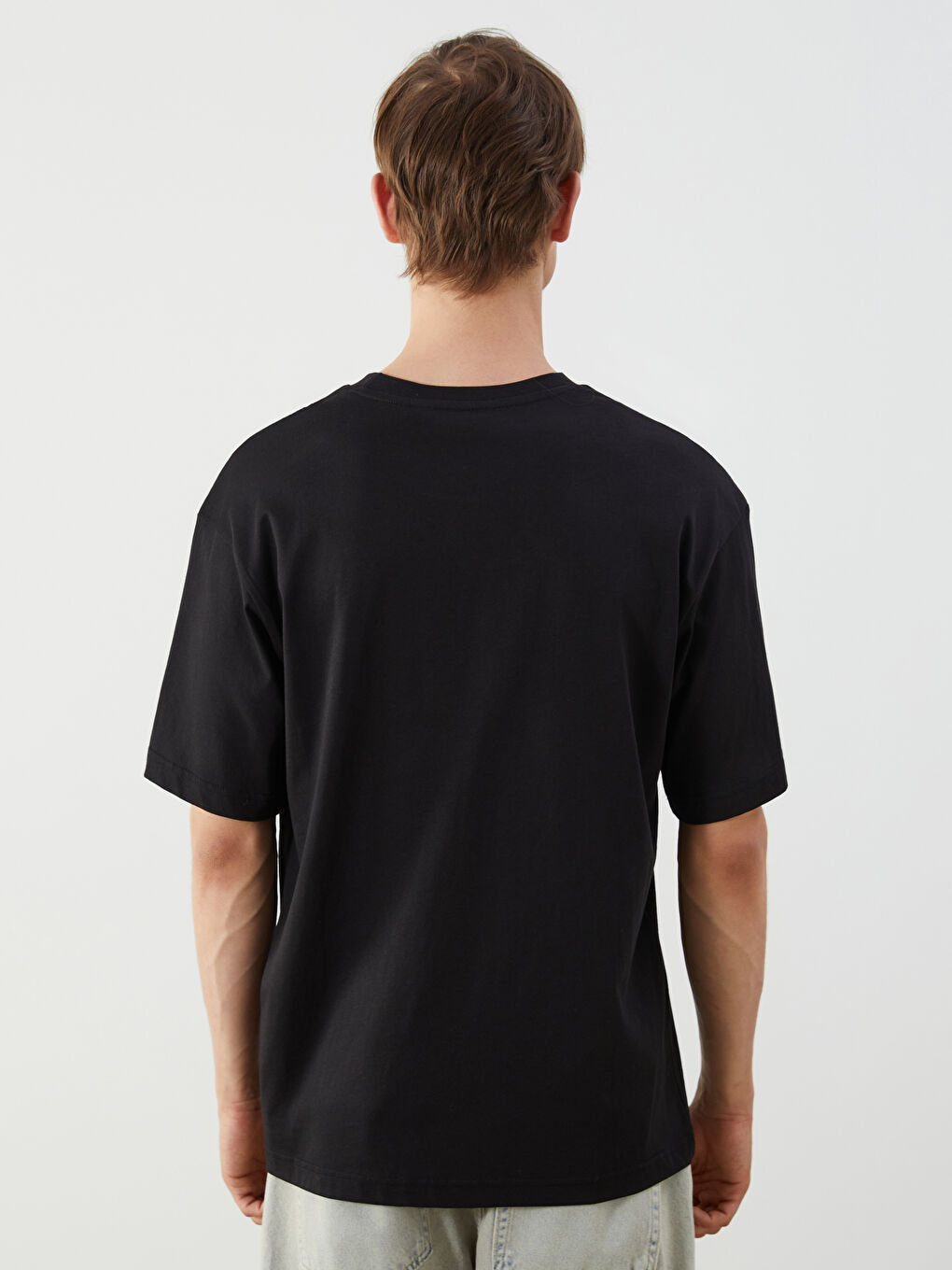 Siyah Bisiklet Yaka Baskılı Penye Erkek Tişört-3