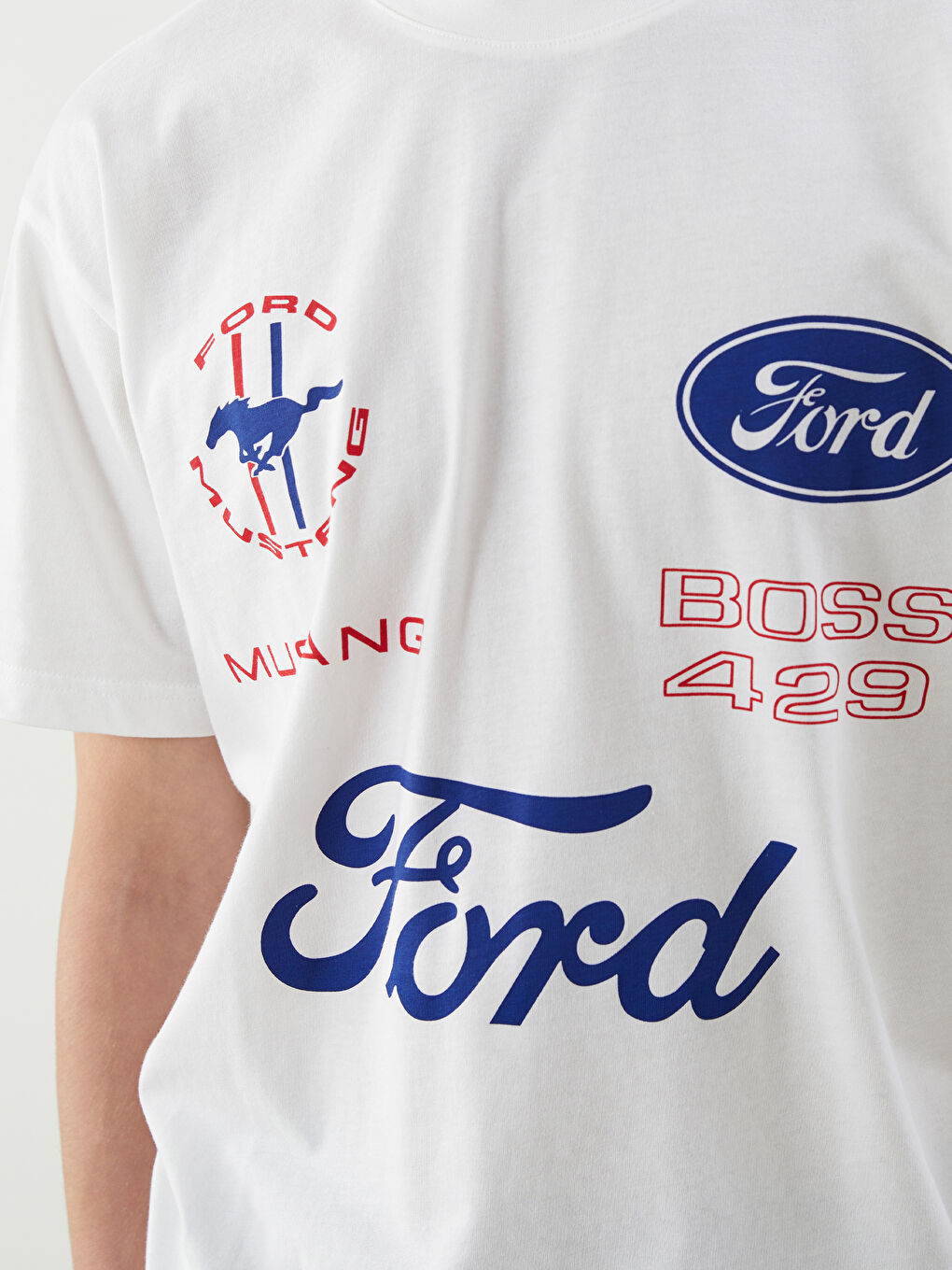 Ekru Bisiklet Yaka Baskılı Penye Erkek Tişört-2