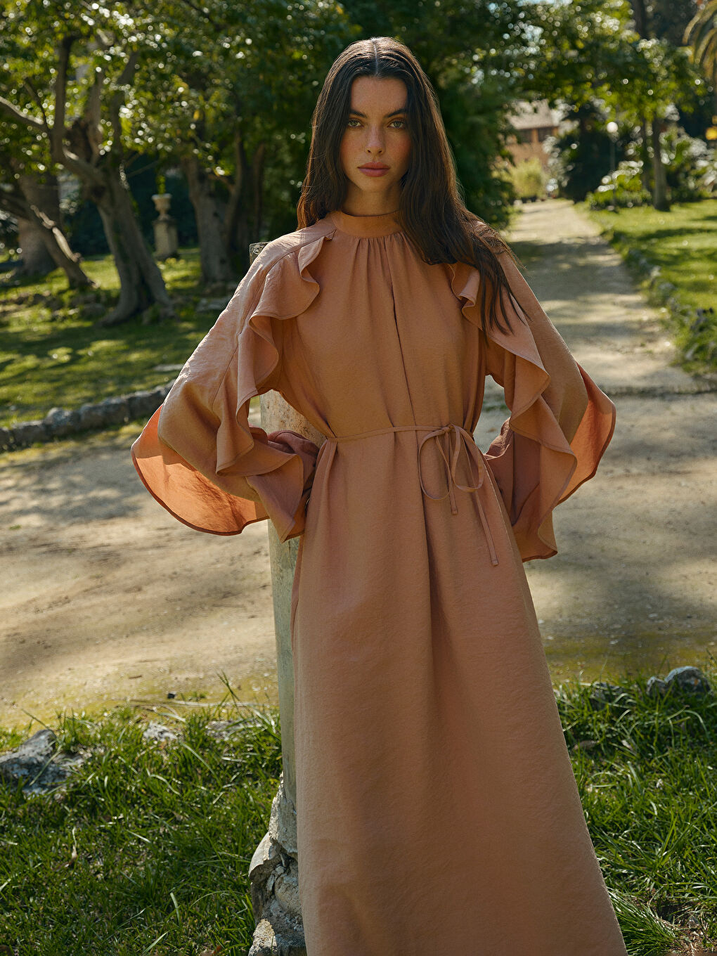 Funnel Neck Ruffle Detail Dress -S5OC52Z8-VYU