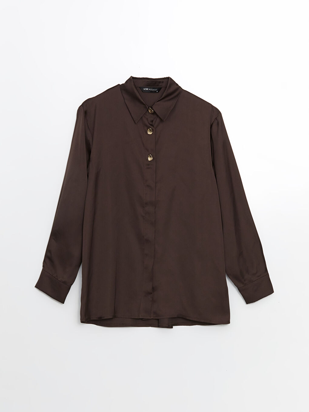 Kahverengi Loose Fit Saten Kadın Gömlek Tunik-4