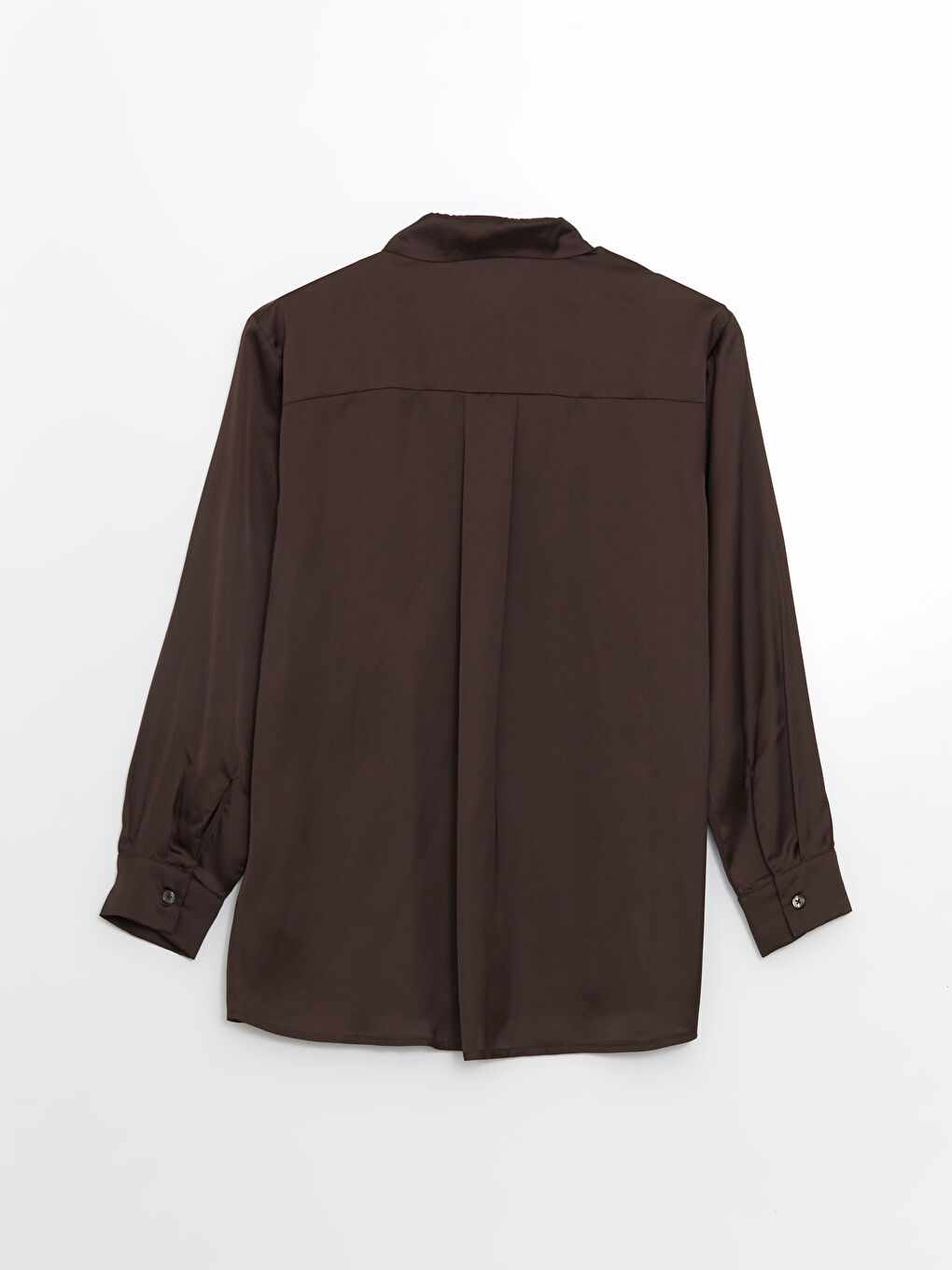 Kahverengi Loose Fit Saten Kadın Gömlek Tunik-5