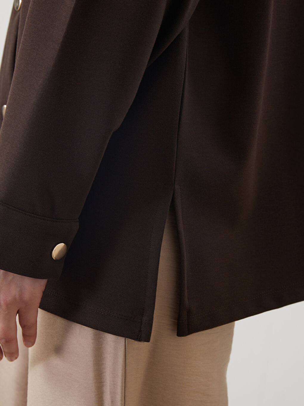 Kahverengi Düz Oversize Kadın Gömlek Tunik-2