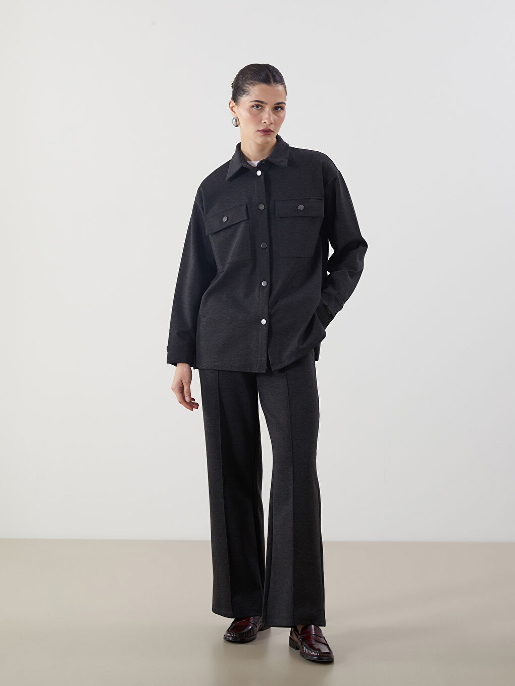 Antrasit Düz Oversize Kadın Gömlek Tunik-1