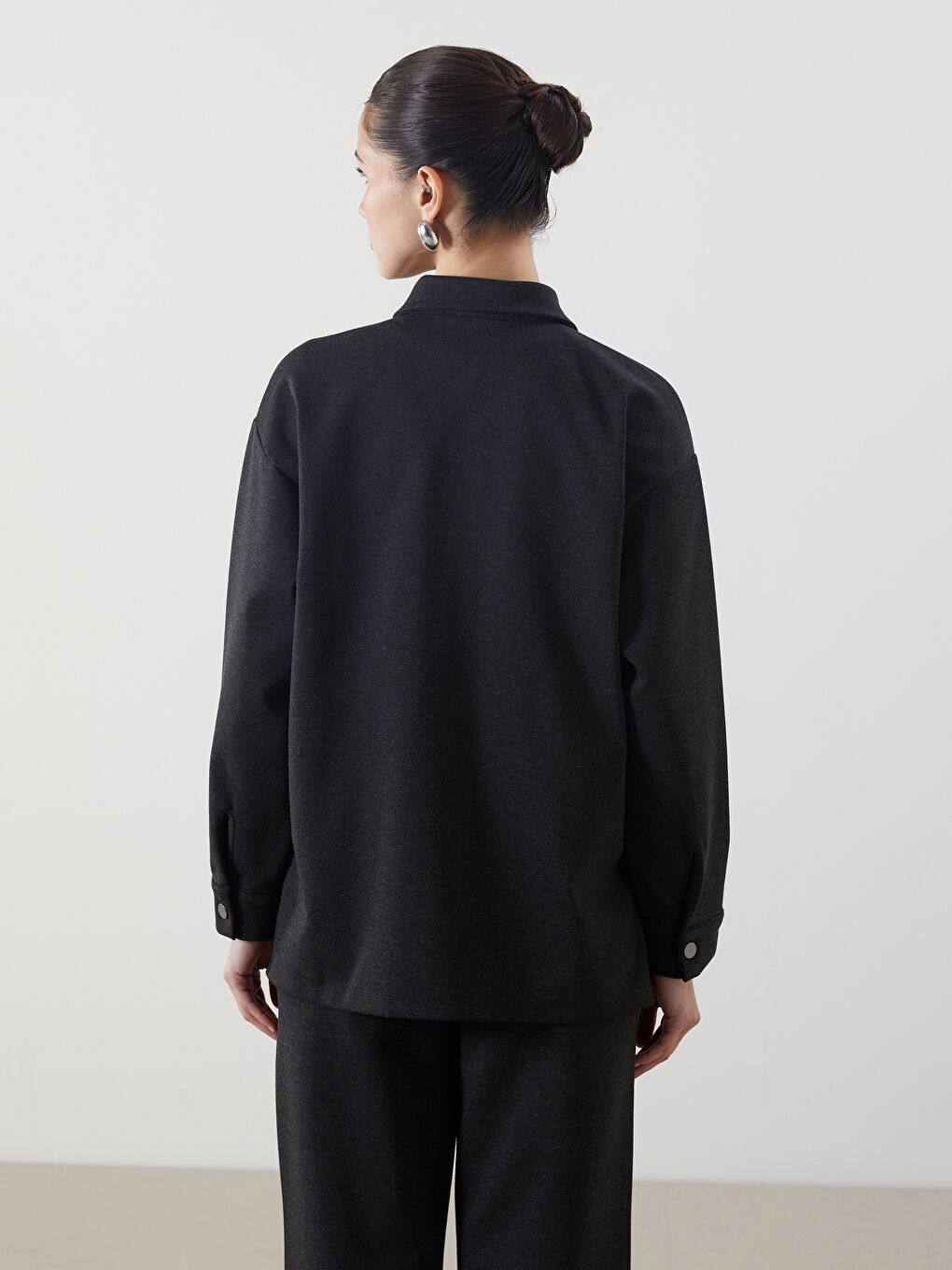 Antrasit Düz Oversize Kadın Gömlek Tunik-3