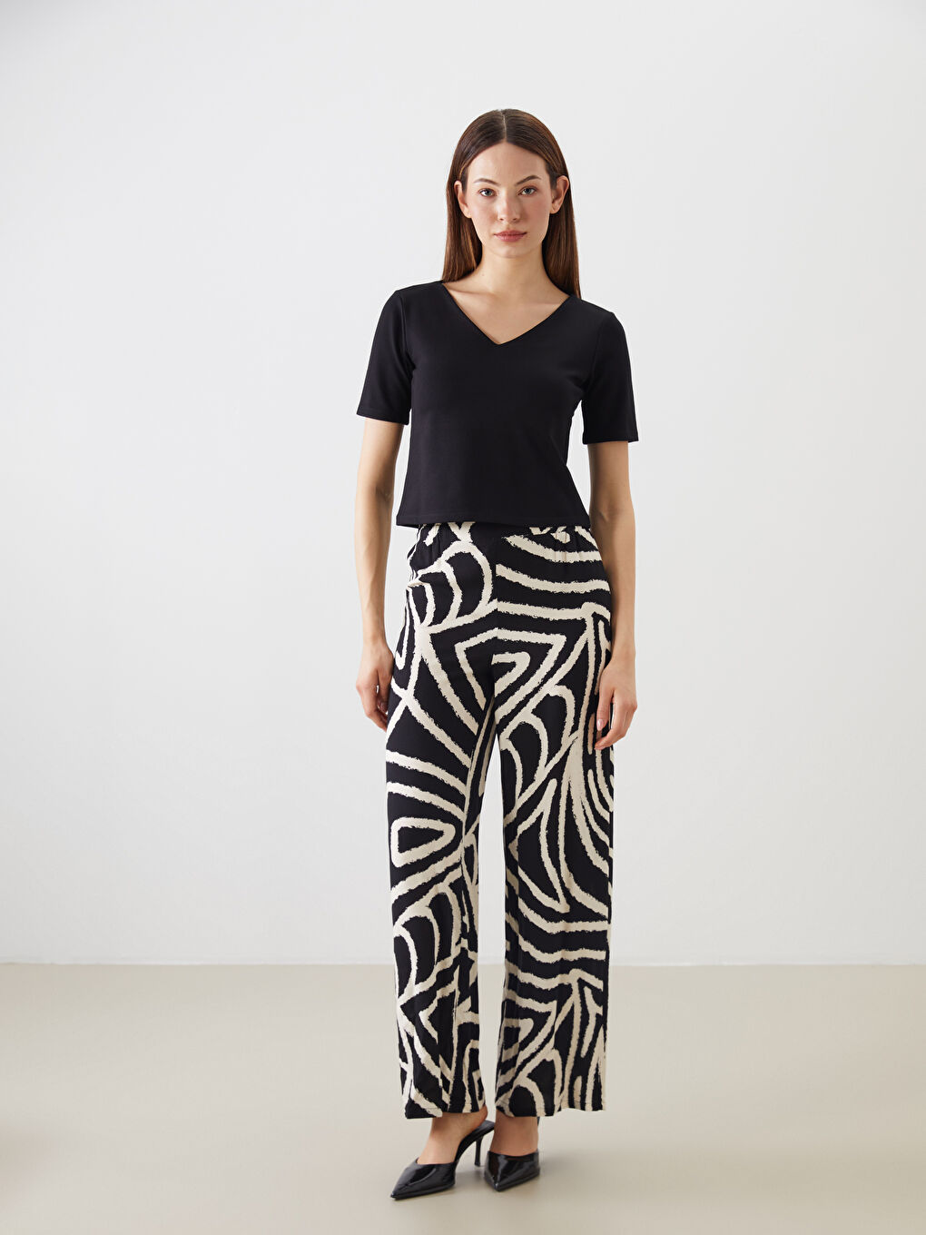 Siyah V Yaka Bodycon Bluz-1