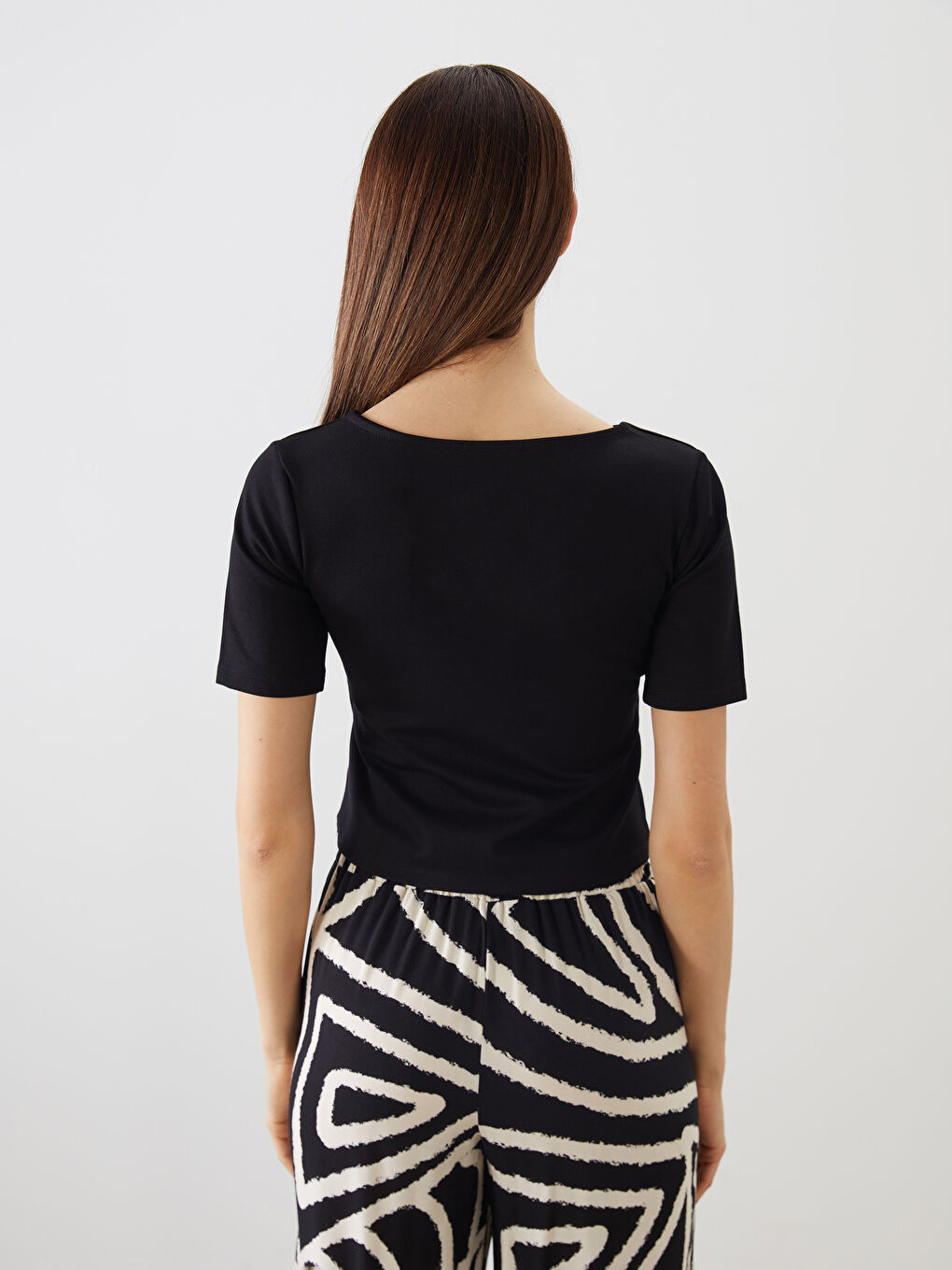 Siyah V Yaka Bodycon Bluz-3