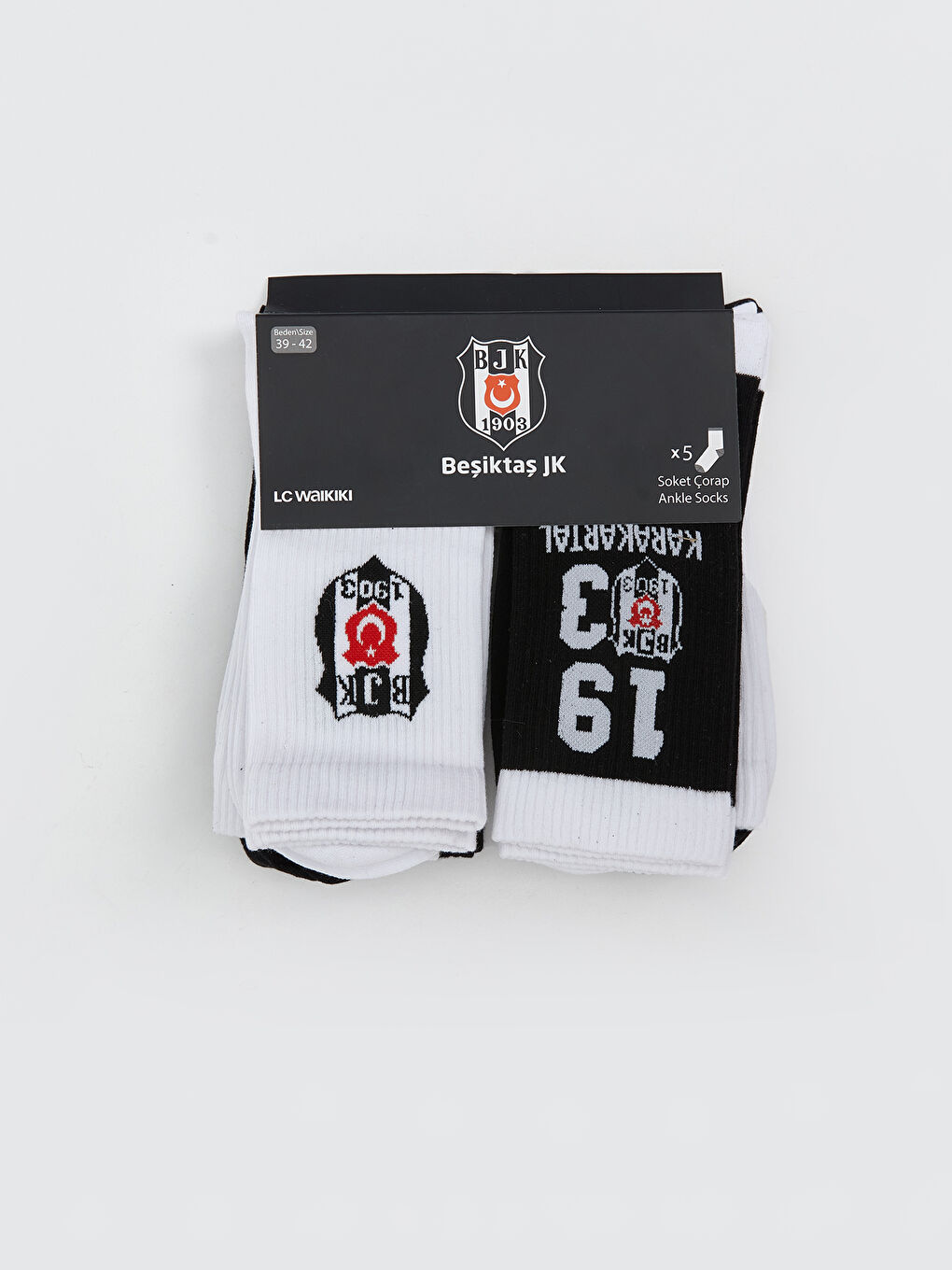 LCW ACCESSORIES Karişik Beşiktaş Baskılı Erkek Taraftar Soket Çorap 5'li